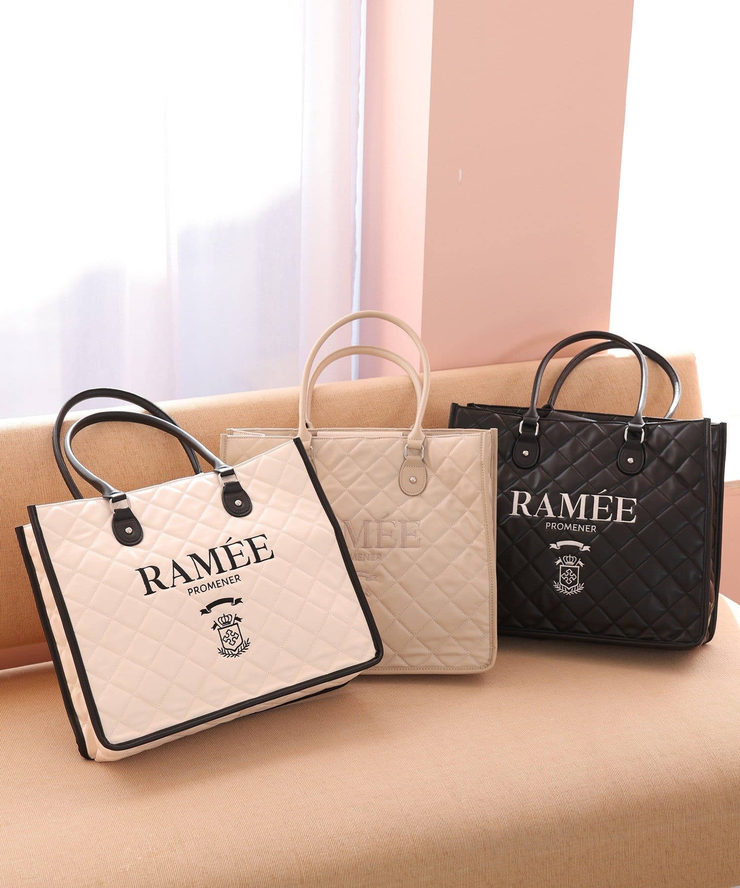 one after another NICE CLAUP(ワンアフターアナザー ナイスクラップ) 【WEB限定リバイバル】ロゴ刺しゅう入りキルティングトートバッグ