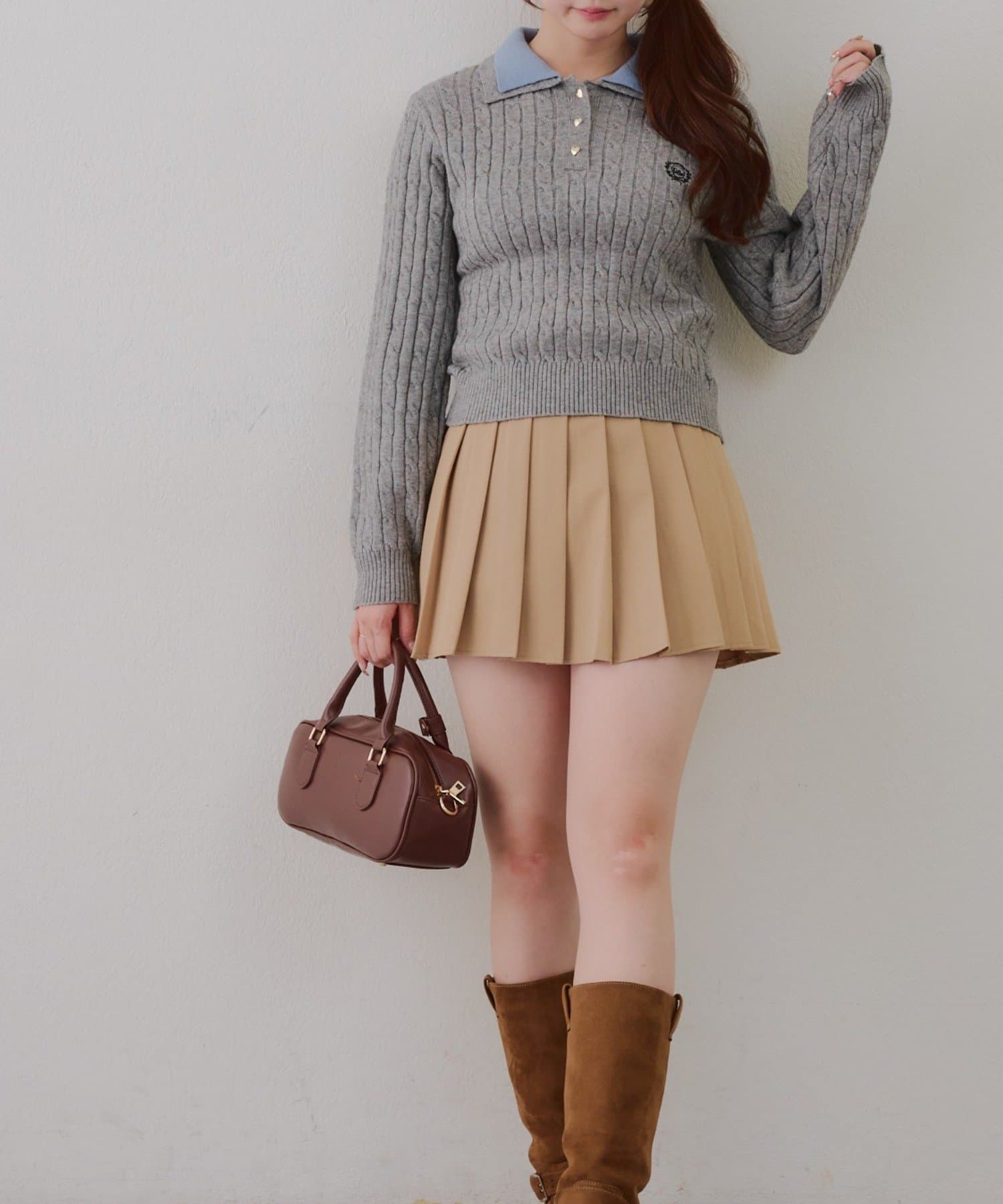 NICE CLAUP / OLIVE des OLIVE OUTLET(ナイスクラップ  / オリーブ デ オリーブ アウトレット) 【RMAF】2枚衿ケーブルポロニット