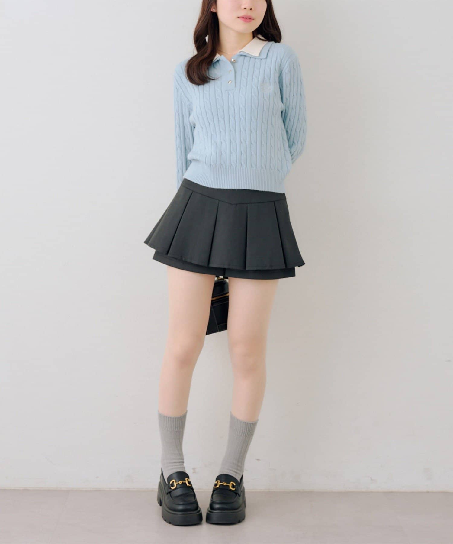 NICE CLAUP / OLIVE des OLIVE OUTLET(ナイスクラップ  / オリーブ デ オリーブ アウトレット) 【RMAF】2枚衿ケーブルポロニット