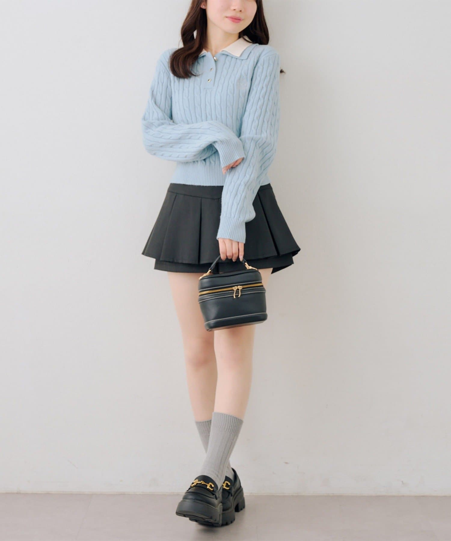 NICE CLAUP / OLIVE des OLIVE OUTLET(ナイスクラップ  / オリーブ デ オリーブ アウトレット) 【RMAF】2枚衿ケーブルポロニット