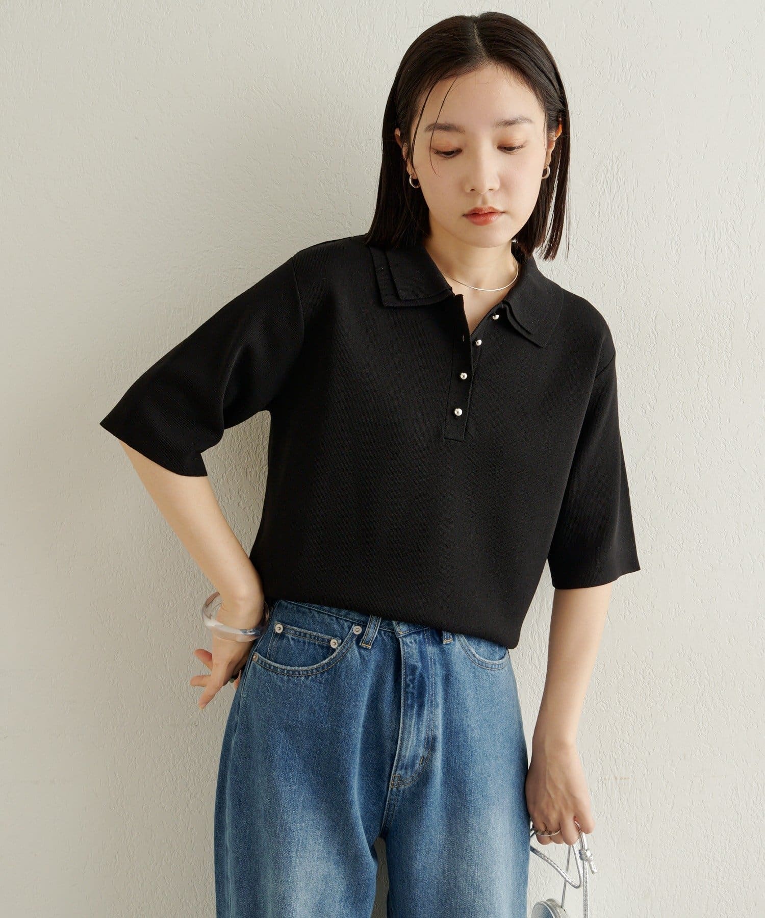 Omekashi(オメカシ) バイカラーポロニット