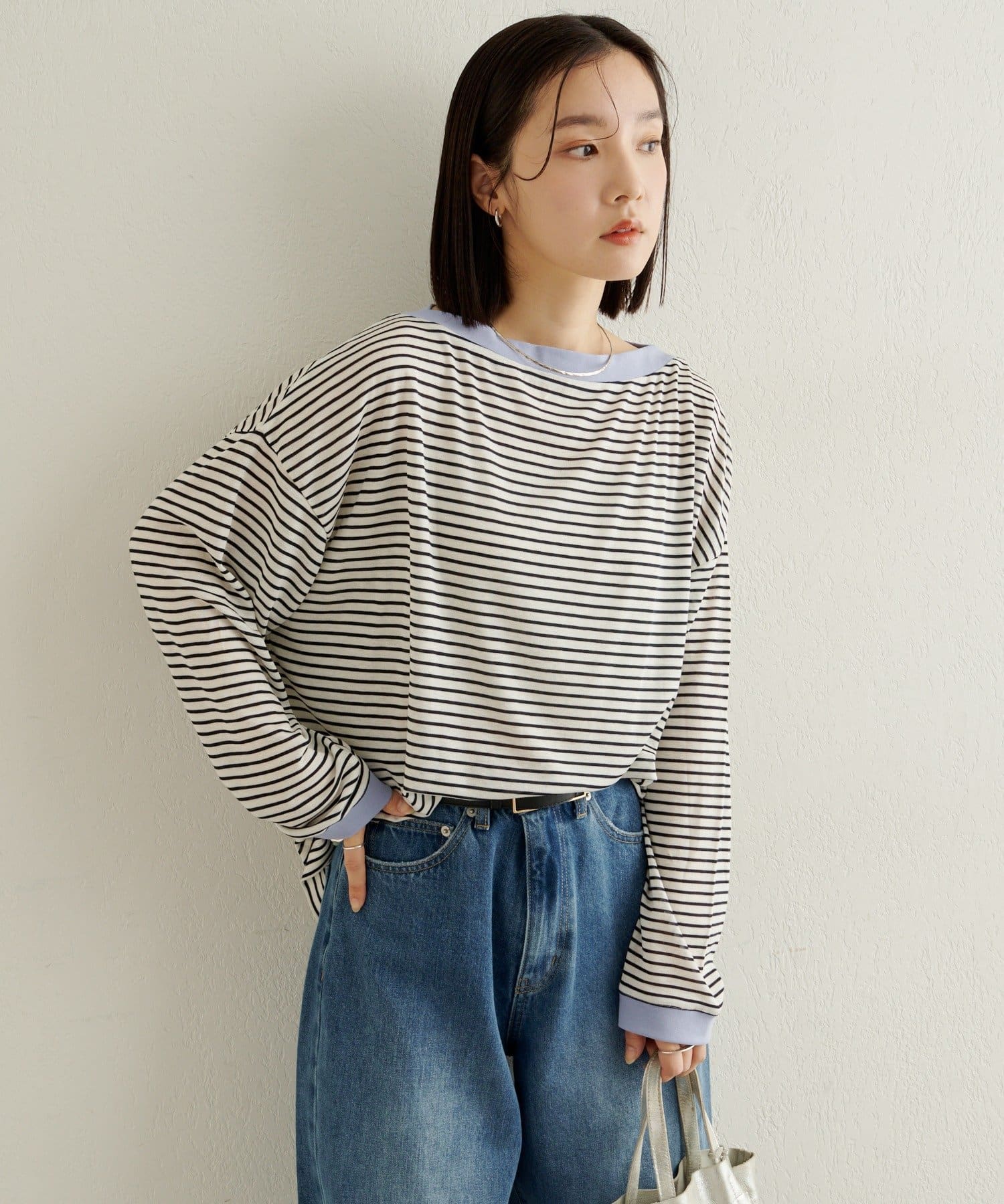 Omekashi(オメカシ) ボーダーオフショルロングTシャツ