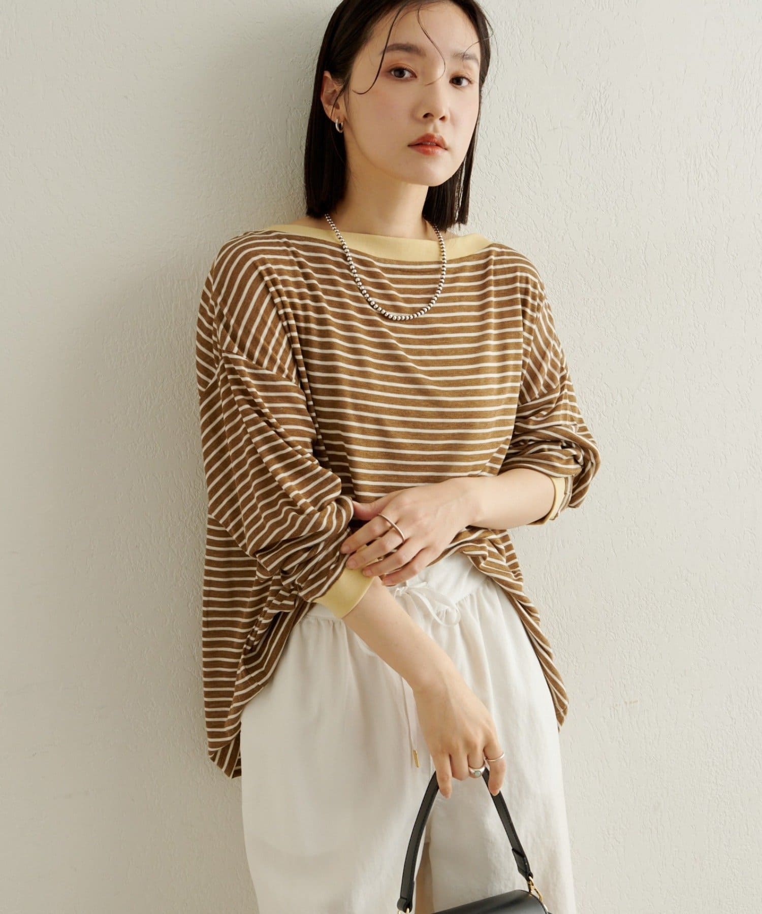 Omekashi(オメカシ) ボーダーオフショルロングTシャツ