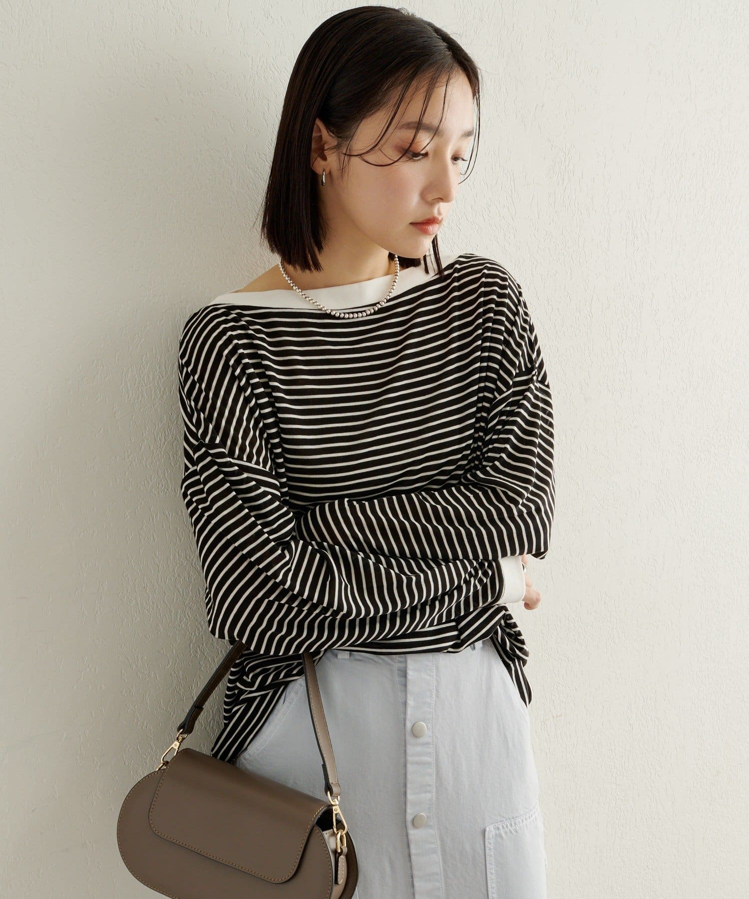 Omekashi(オメカシ) ボーダーオフショルロングTシャツ