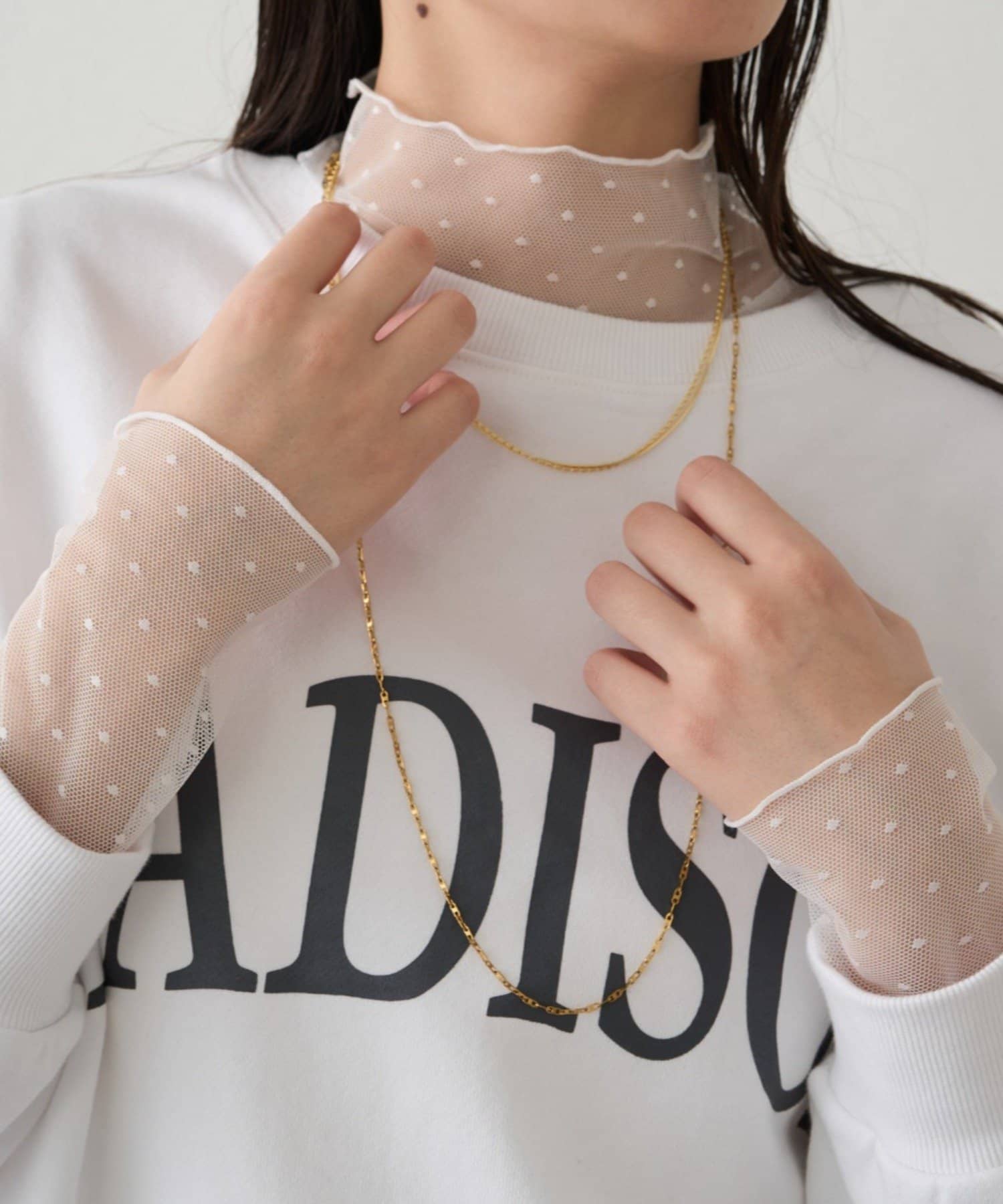 LOUNGEDRESS(ラウンジドレス) シアーチュールハイネックプルオーバー