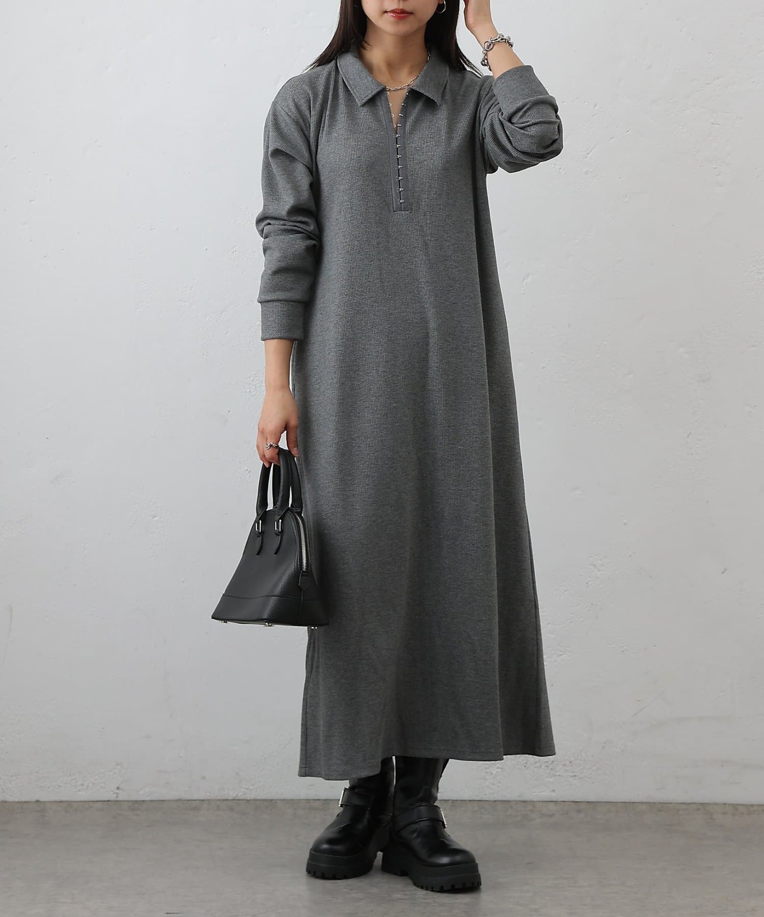 COLONY 2139(コロニー トゥーワンスリーナイン) テレコ衿付きロングワンピース