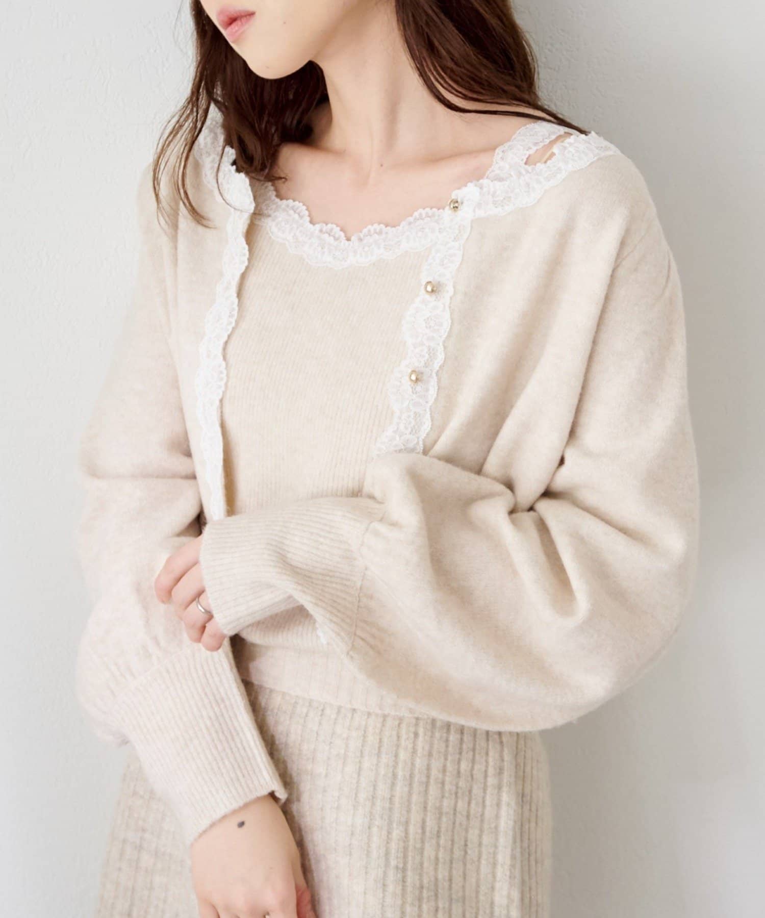 Kastane(カスタネ) レースニットキャミ＆カーデSET