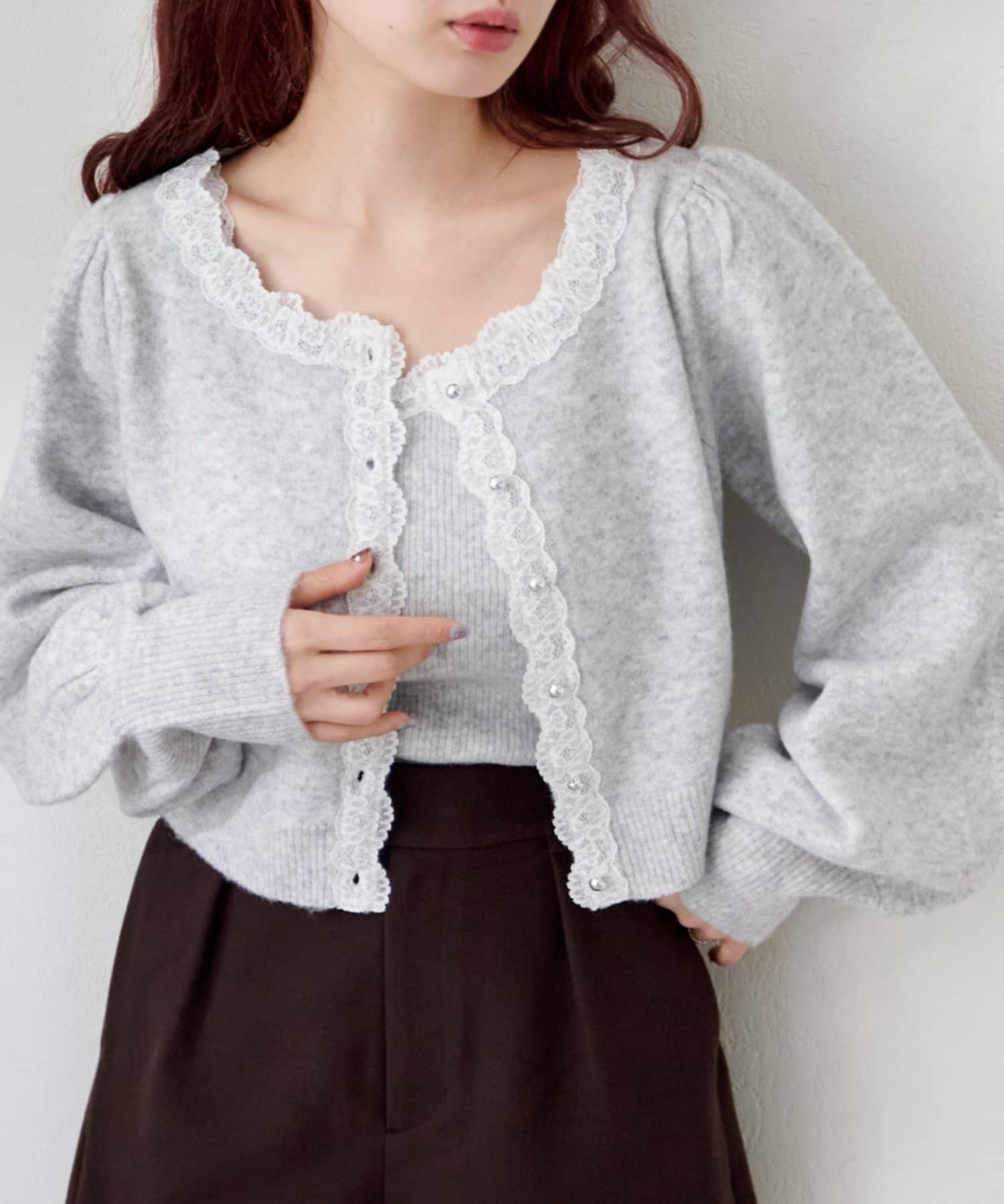 Kastane(カスタネ) レースニットキャミ＆カーデSET