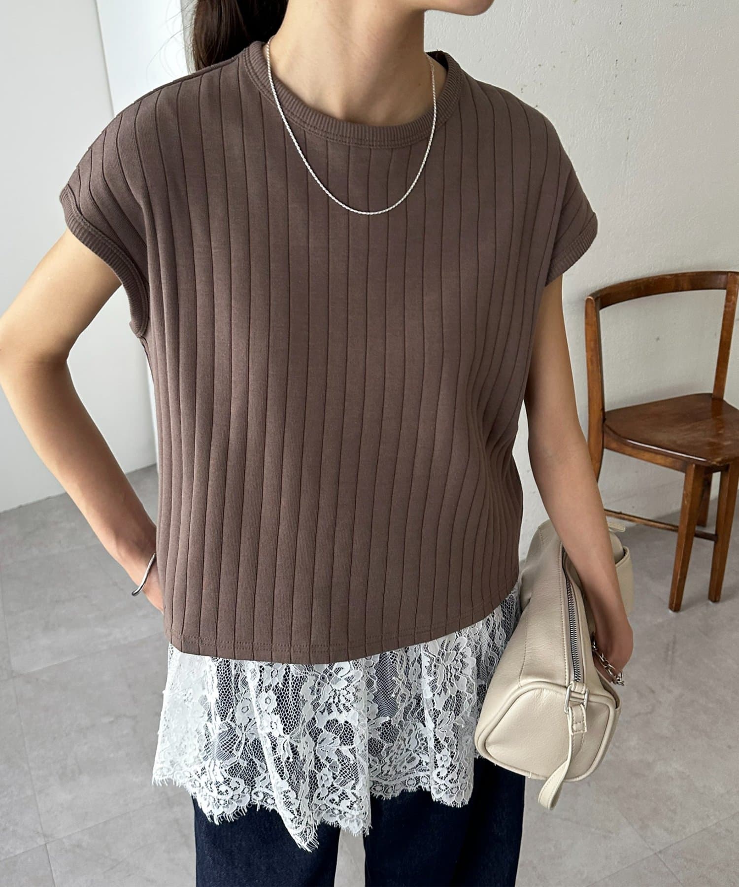 DISCOAT(ディスコート) 【WEB限定】ワイドリブフレンチスリーブTシャツ