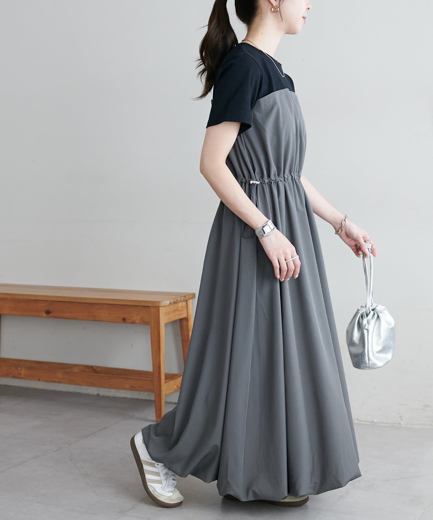 DISCOAT(ディスコート) 【WEB限定】半袖ドッキングバルーンワンピース