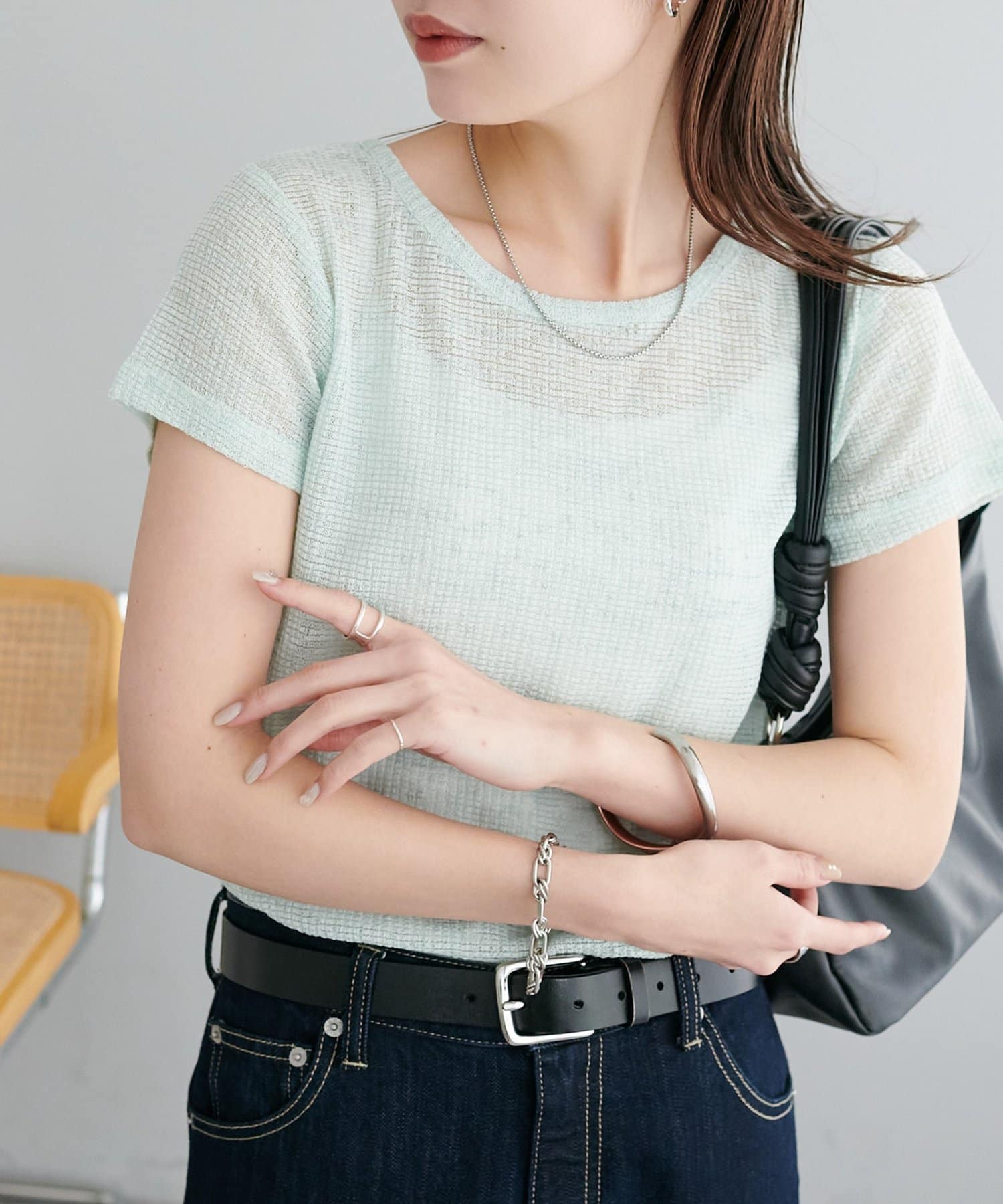 DISCOAT(ディスコート) 【SS先行予約/WEB限定】シアーワッフルクルーネックコンパクトTシャツ