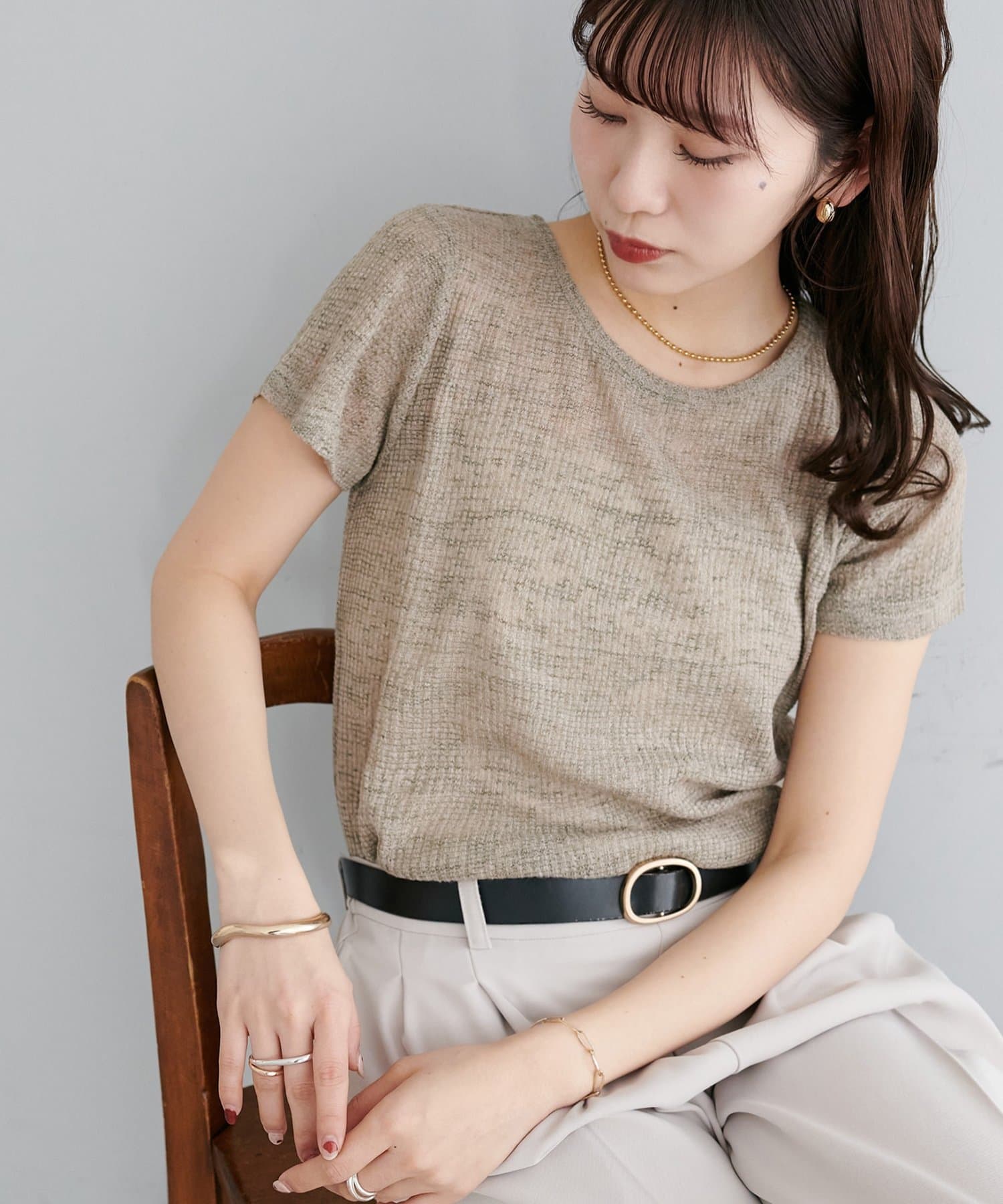 DISCOAT(ディスコート) 【SS先行予約/WEB限定】シアーワッフルクルーネックコンパクトTシャツ