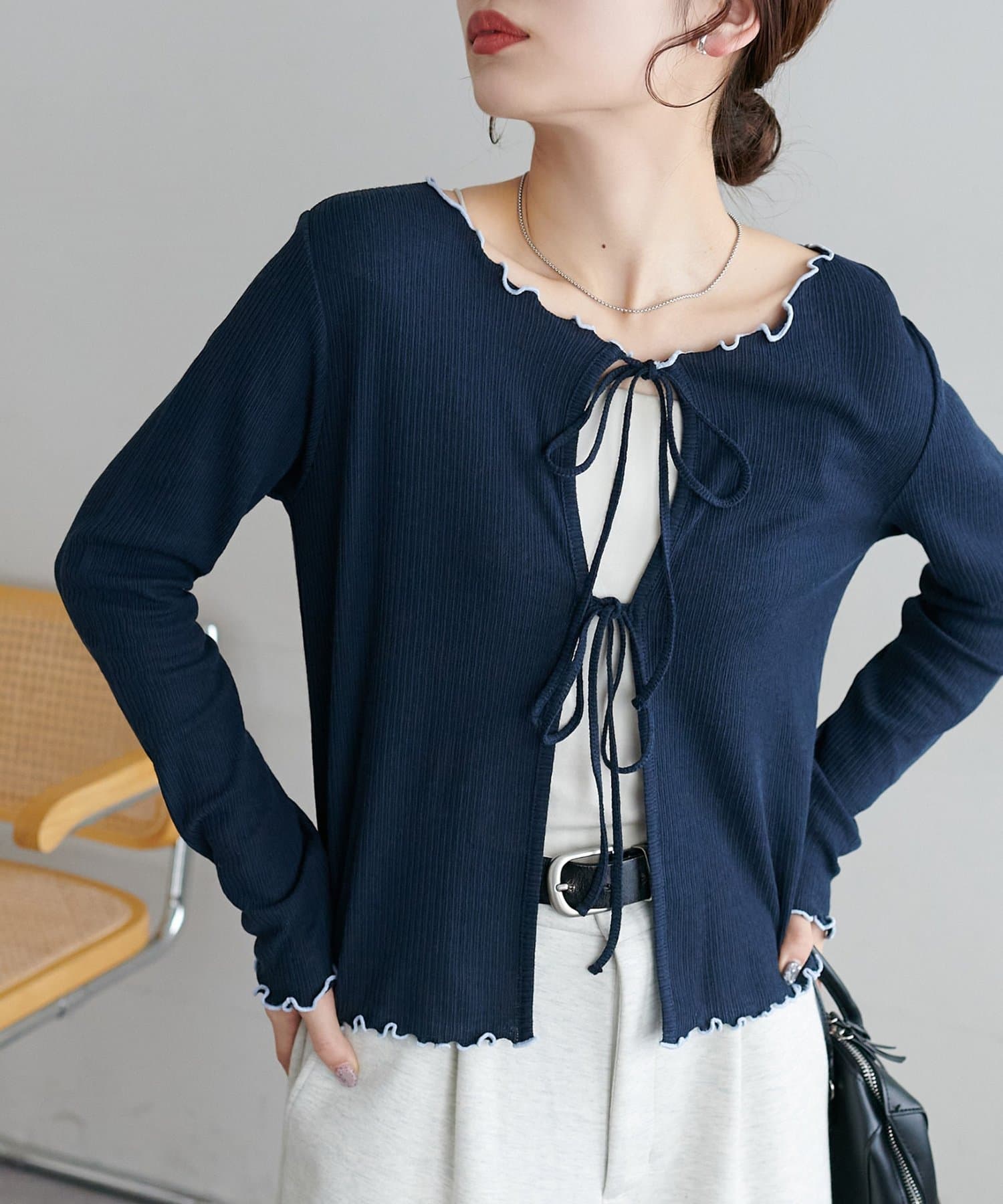 DISCOAT(ディスコート) 【WEB限定】配色メローシアーカーデ