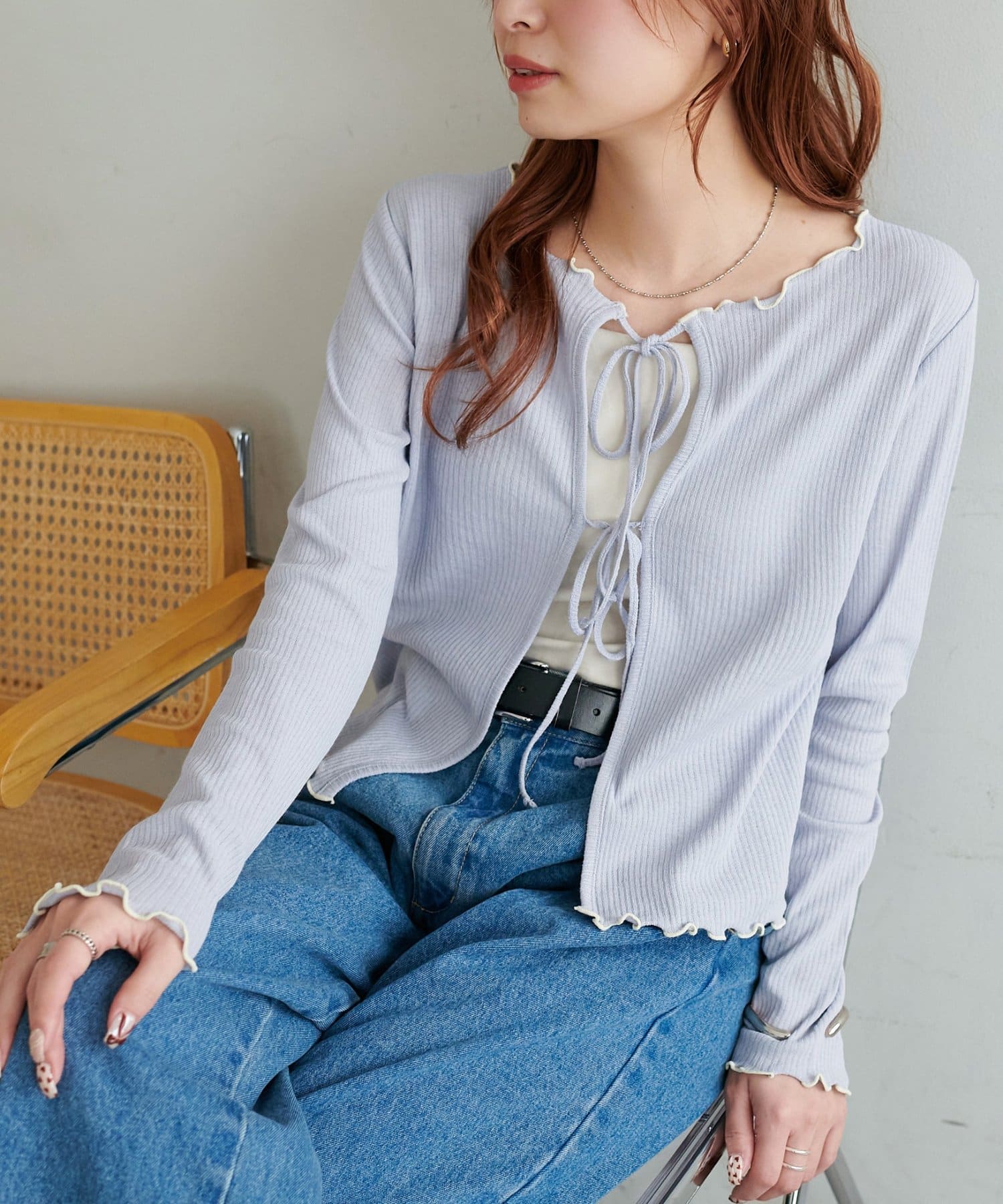 DISCOAT(ディスコート) 【WEB限定】配色メローシアーカーデ