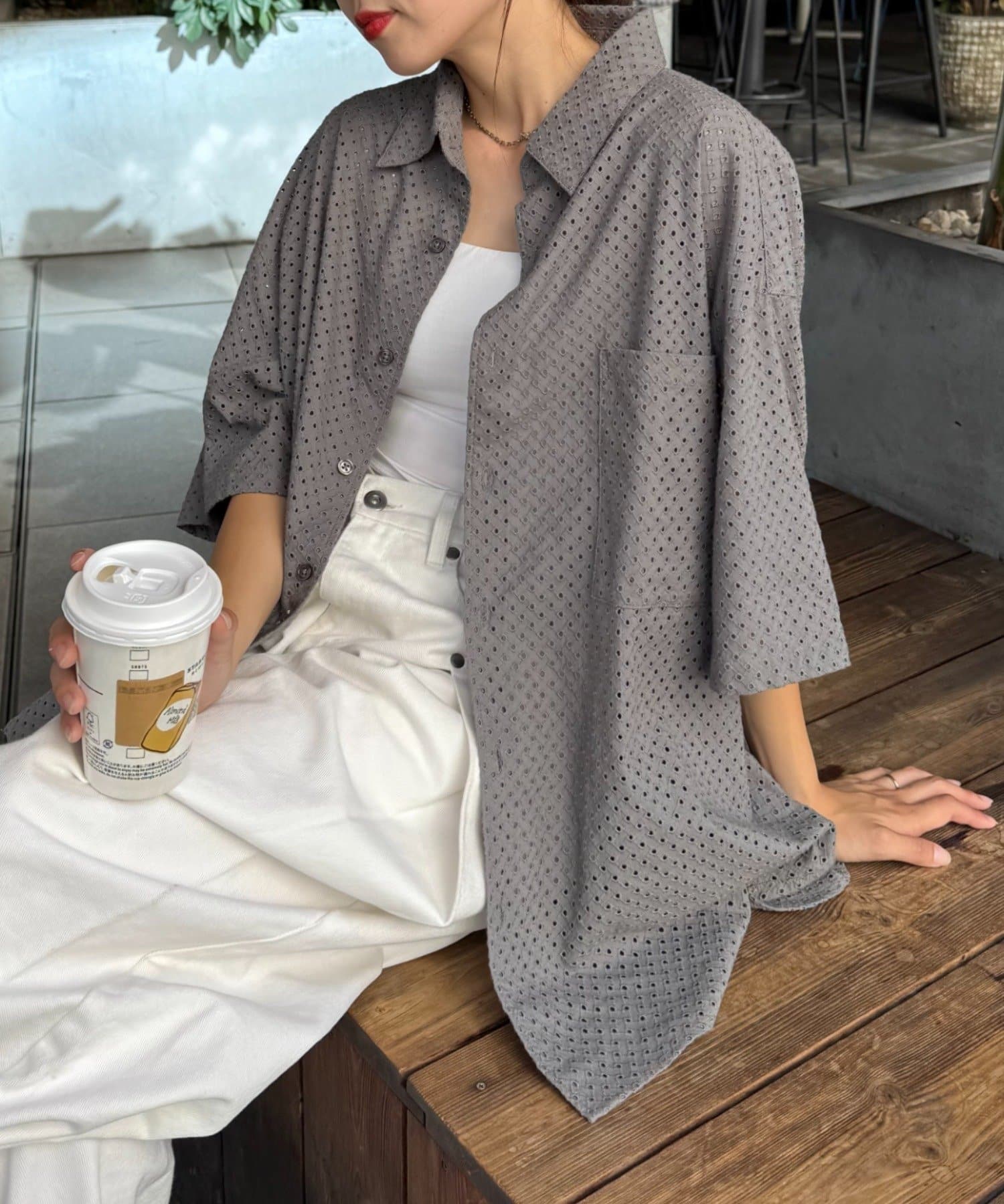 OUTLET(アウトレット) 【CIAOPANIC TYPY】ユニセックスジャガード刺繍レースシャツ