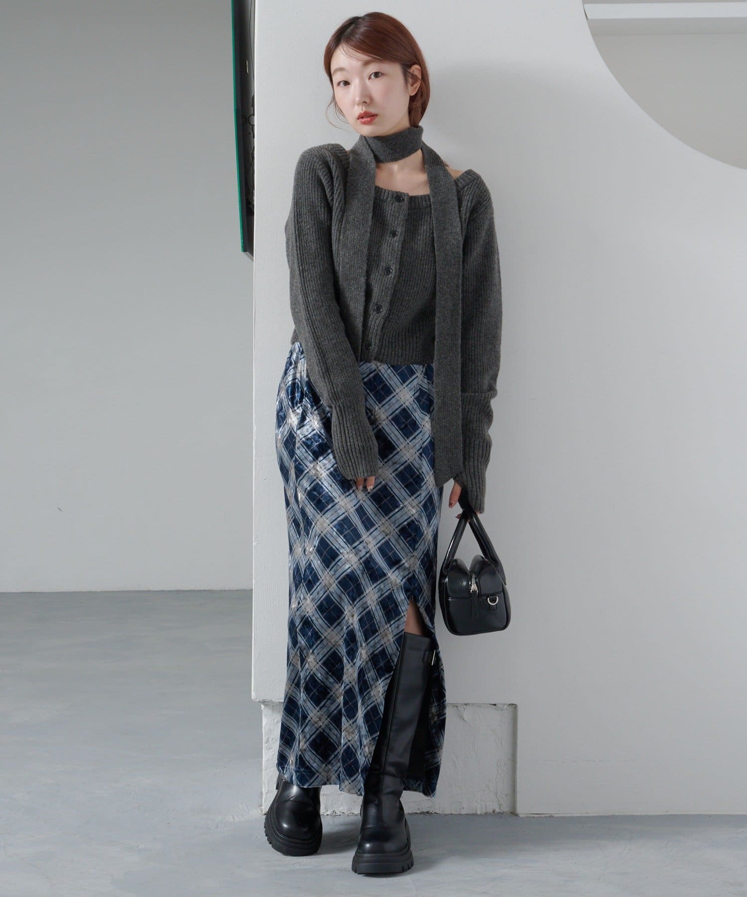 OUTLET(アウトレット) 【Kastane】チェックベロアスカート