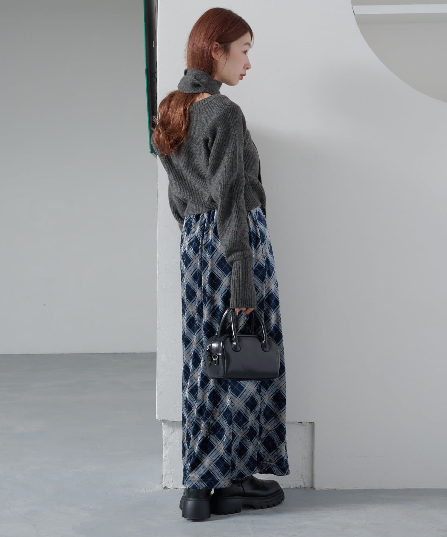 OUTLET(アウトレット) 【Kastane】チェックベロアスカート