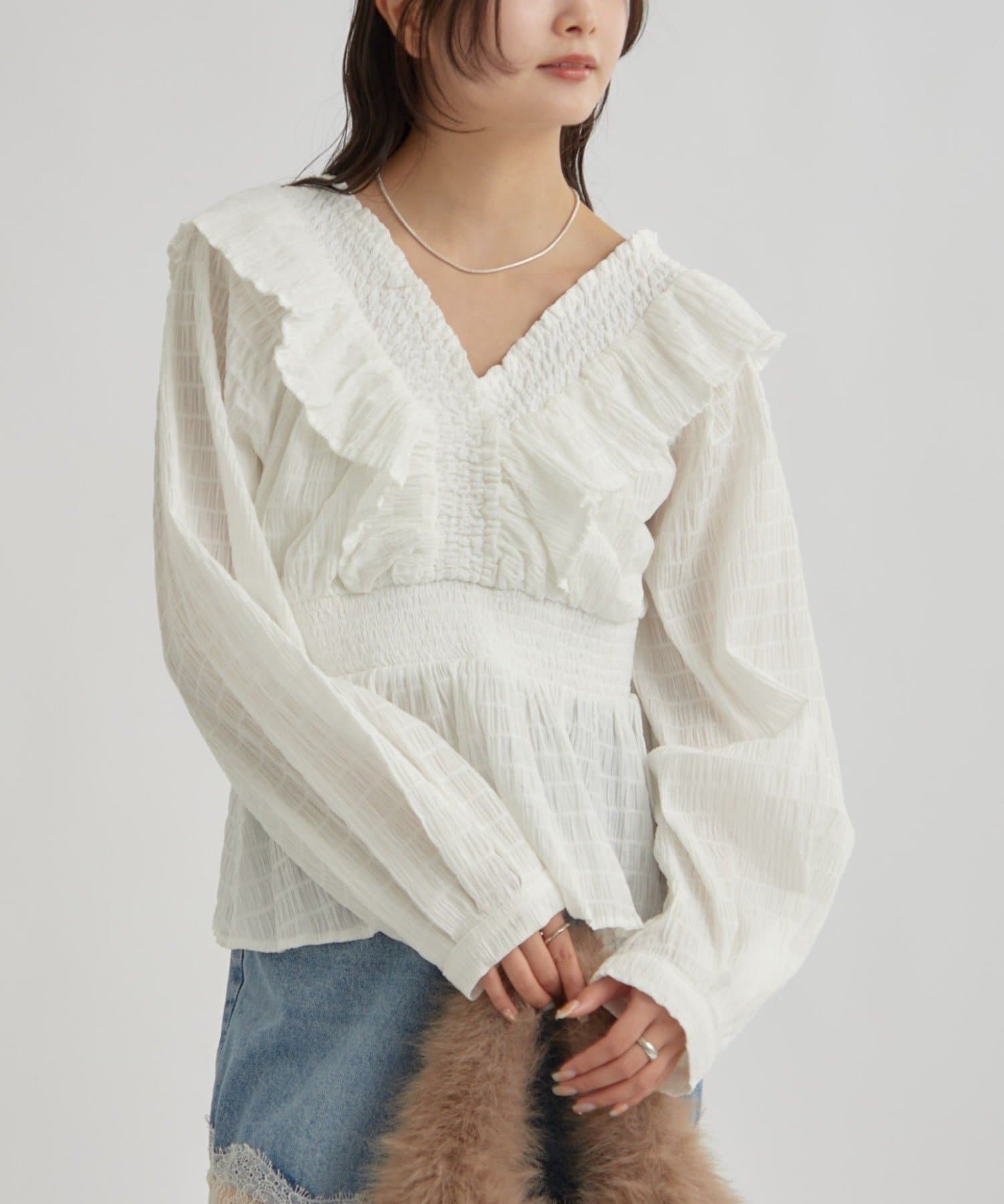 OUTLET(アウトレット) 【mystic】スクエアシャーリングブラウス