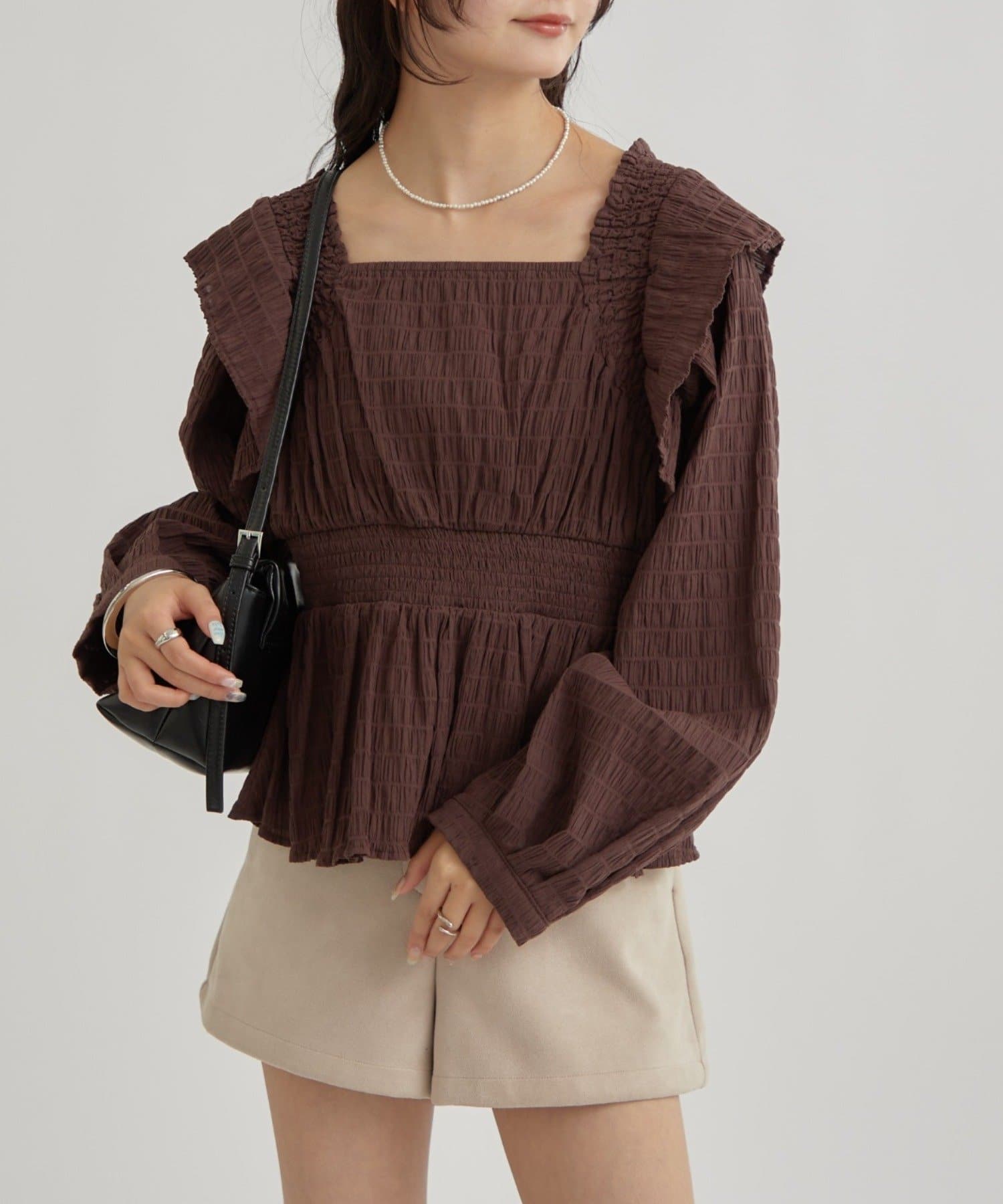 OUTLET(アウトレット) 【mystic】スクエアシャーリングブラウス