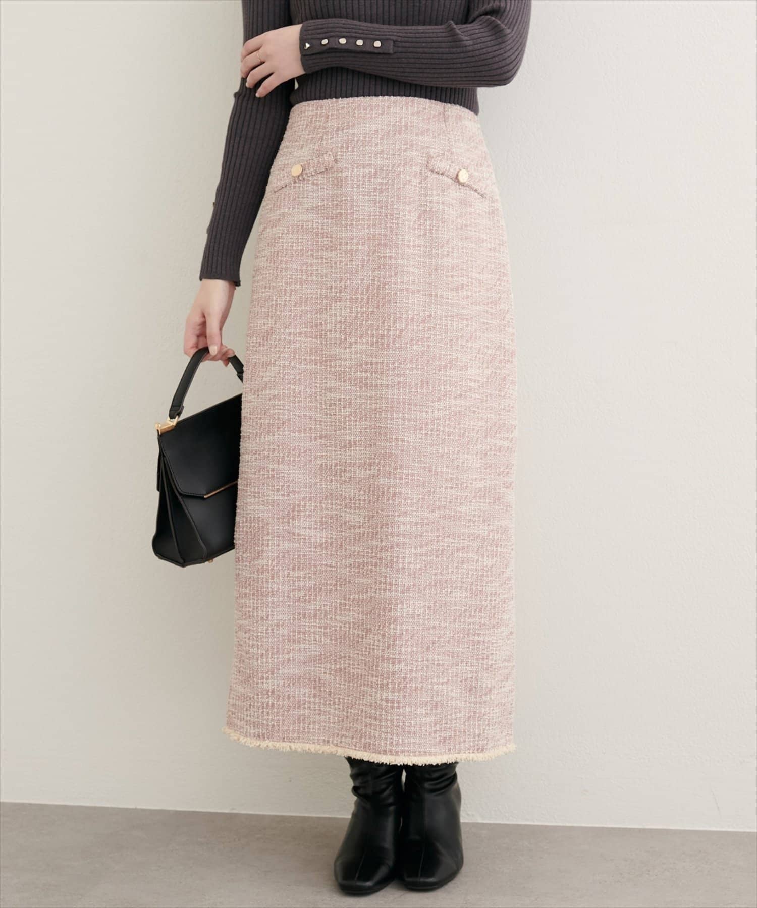 NICE CLAUP / OLIVE des OLIVE OUTLET(ナイスクラップ  / オリーブ デ オリーブ アウトレット) 【natural couture】ストレッチツイードタイトスカート