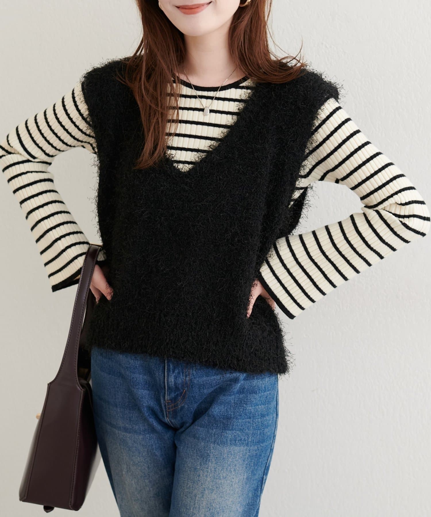 NICE CLAUP / OLIVE des OLIVE OUTLET(ナイスクラップ  / オリーブ デ オリーブ アウトレット) 【natural couture】フェザーヤーンVネックベスト