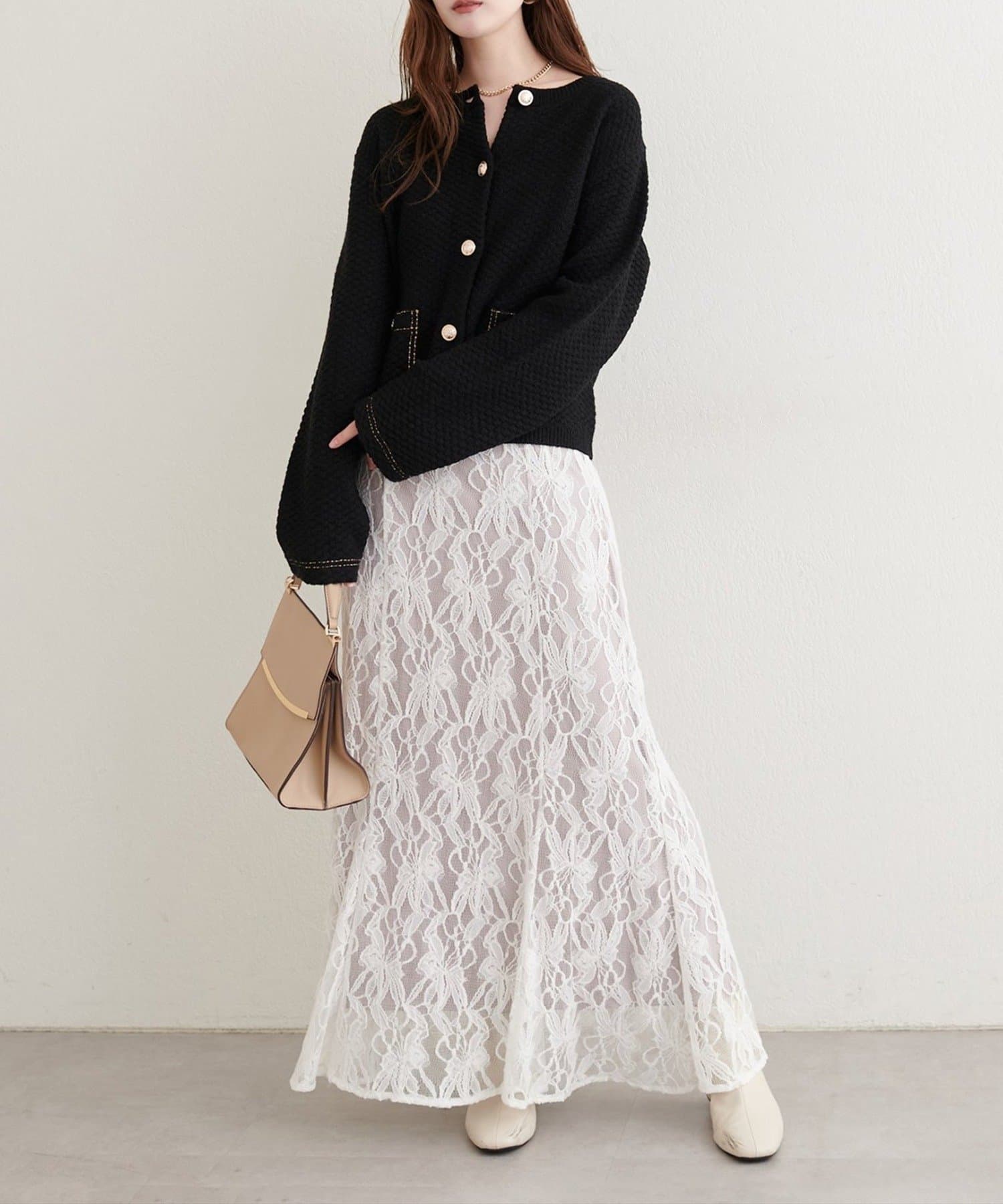 NICE CLAUP / OLIVE des OLIVE OUTLET(ナイスクラップ  / オリーブ デ オリーブ アウトレット) 【natural couture】配色ステッチ入りニットジャケット