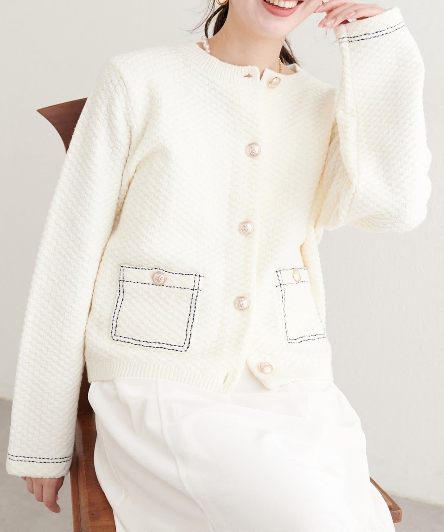 NICE CLAUP / OLIVE des OLIVE OUTLET(ナイスクラップ  / オリーブ デ オリーブ アウトレット) 【EVERY.VERY niceclaup】配色ステッチ入りニットジャケット