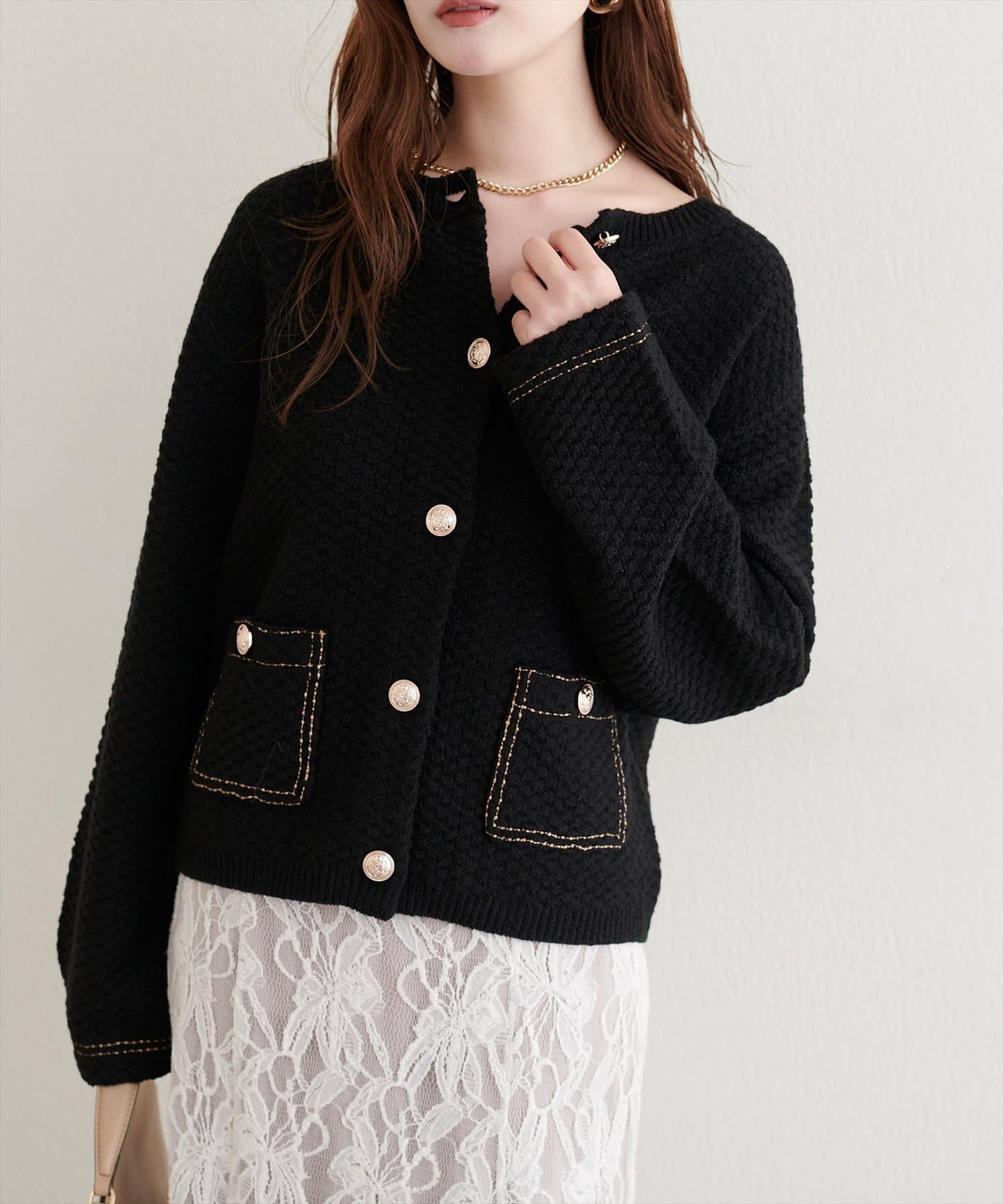 NICE CLAUP / OLIVE des OLIVE OUTLET(ナイスクラップ  / オリーブ デ オリーブ アウトレット) 【EVERY.VERY niceclaup】配色ステッチ入りニットジャケット