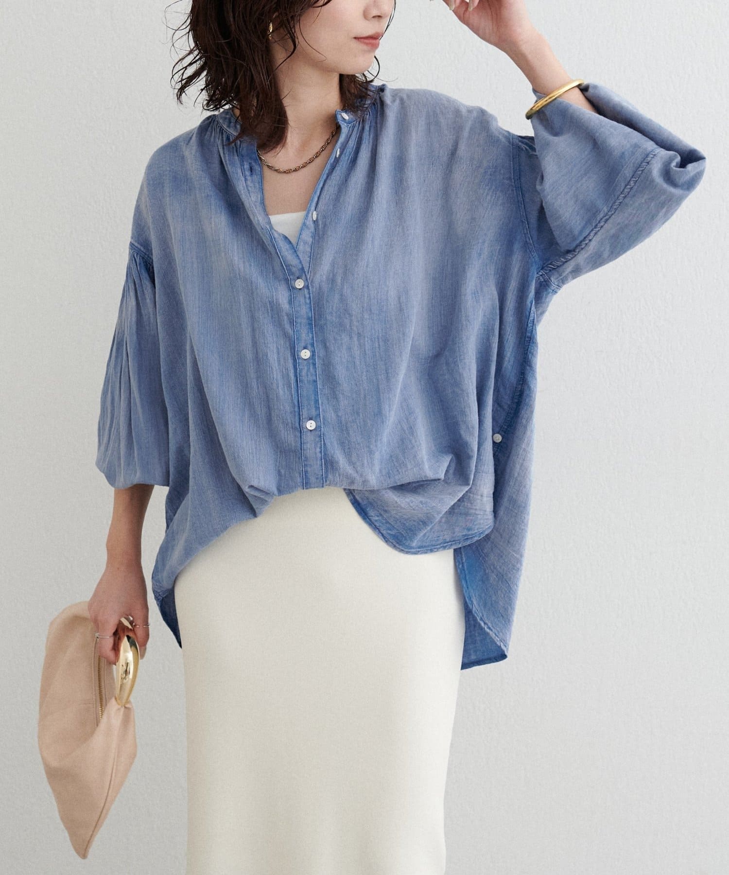 NICE CLAUP / OLIVE des OLIVE OUTLET(ナイスクラップ  / オリーブ デ オリーブ アウトレット) 【LARUTA】デニム風マルチWAYブラウス