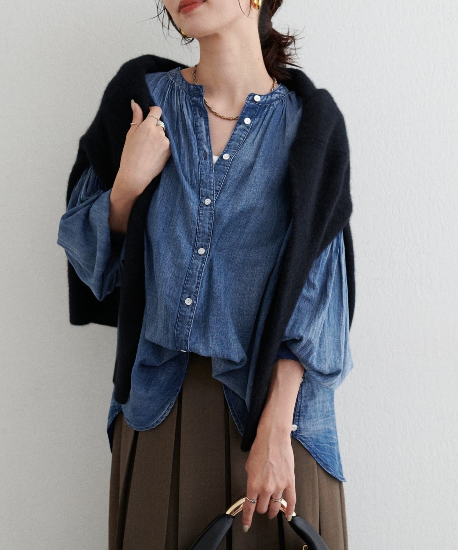 NICE CLAUP / OLIVE des OLIVE OUTLET(ナイスクラップ  / オリーブ デ オリーブ アウトレット) 【LARUTA】デニム風マルチWAYブラウス