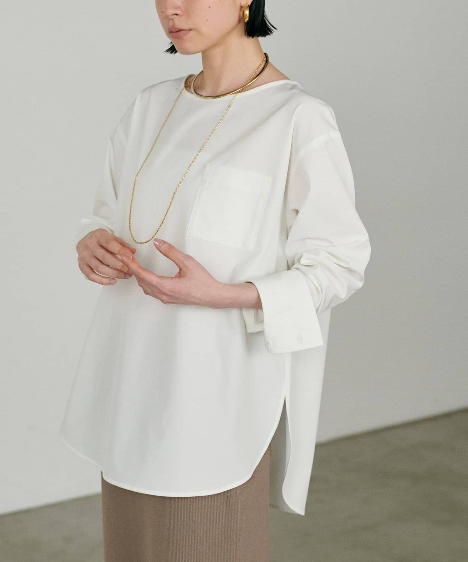 NICE CLAUP / OLIVE des OLIVE OUTLET(ナイスクラップ  / オリーブ デ オリーブ アウトレット) 【LARUTA】ブロードPU混カフス付きプルオーバー