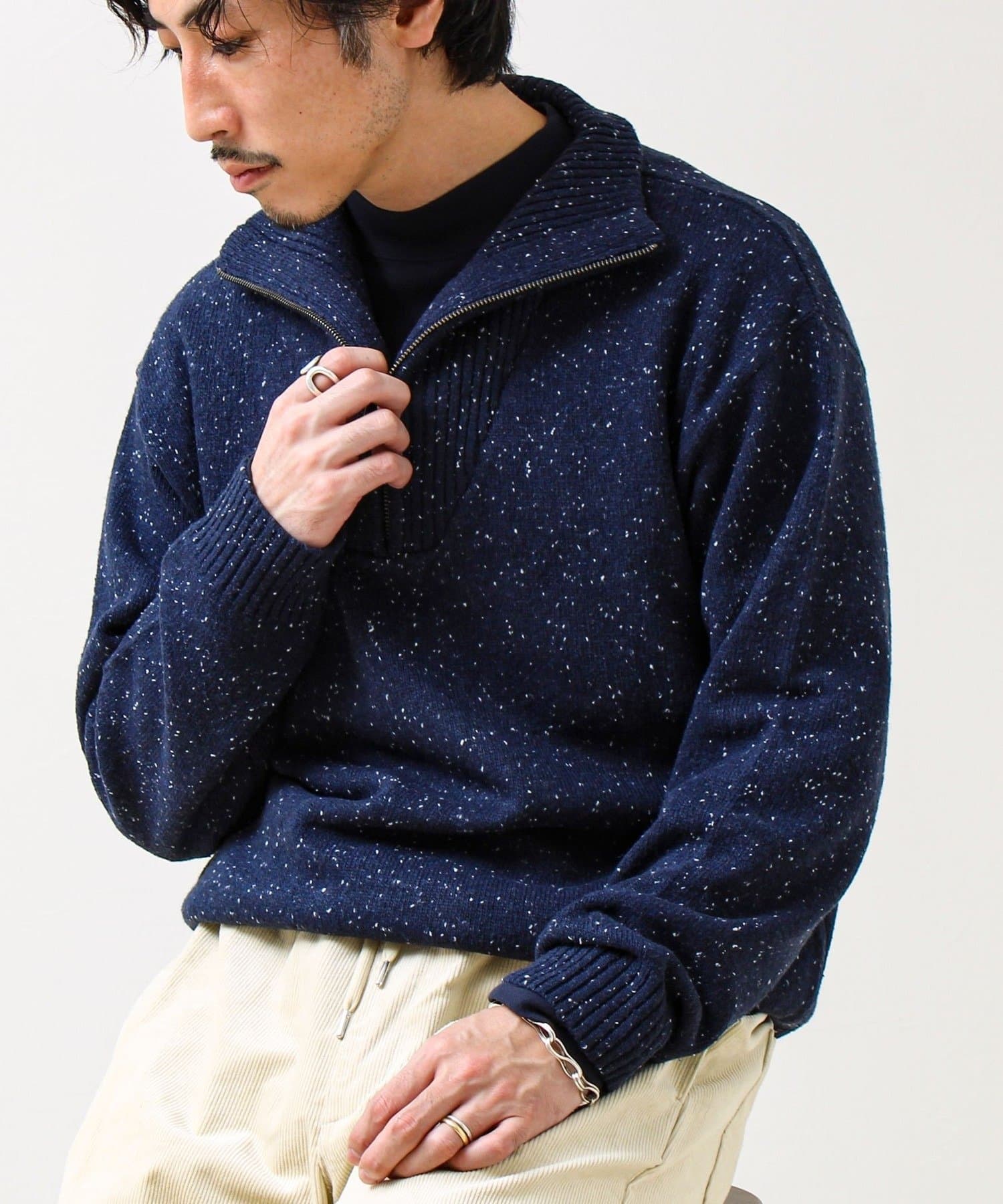 FREDY & GLOSTER(フレディ アンド グロスター) 【冬の大人レイヤードに】ネップハーフジッププルオーバー