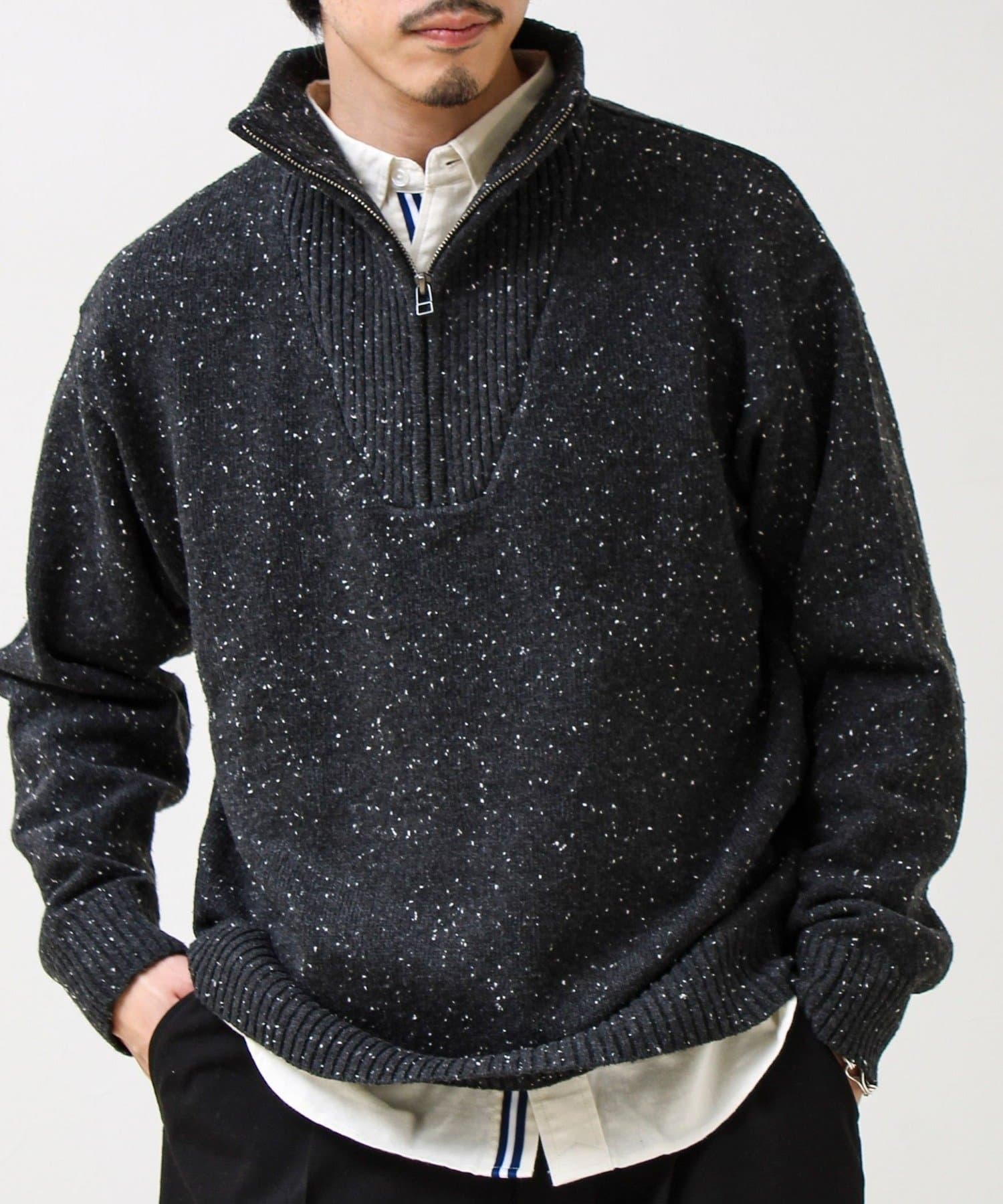 FREDY & GLOSTER(フレディ アンド グロスター) 【冬の大人レイヤードに】ネップハーフジッププルオーバー