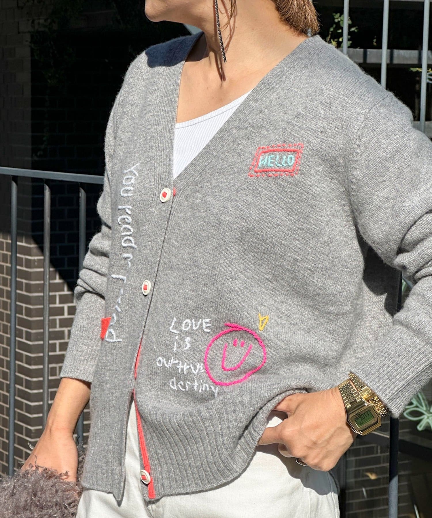 NOLLEY'S(ノーリーズ) 《手洗い可能》ハンド刺繍Vネックカーディガン