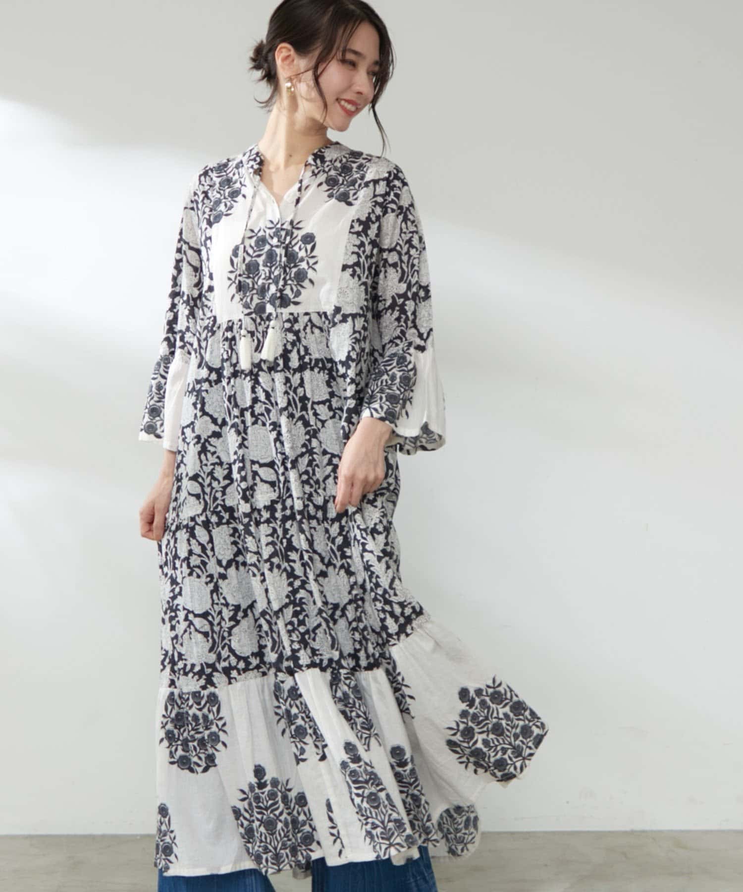 Remind me and forever(リマインドミーアンドフォーエバー) 【India series】【nane】インドコットン総花柄ワンピース