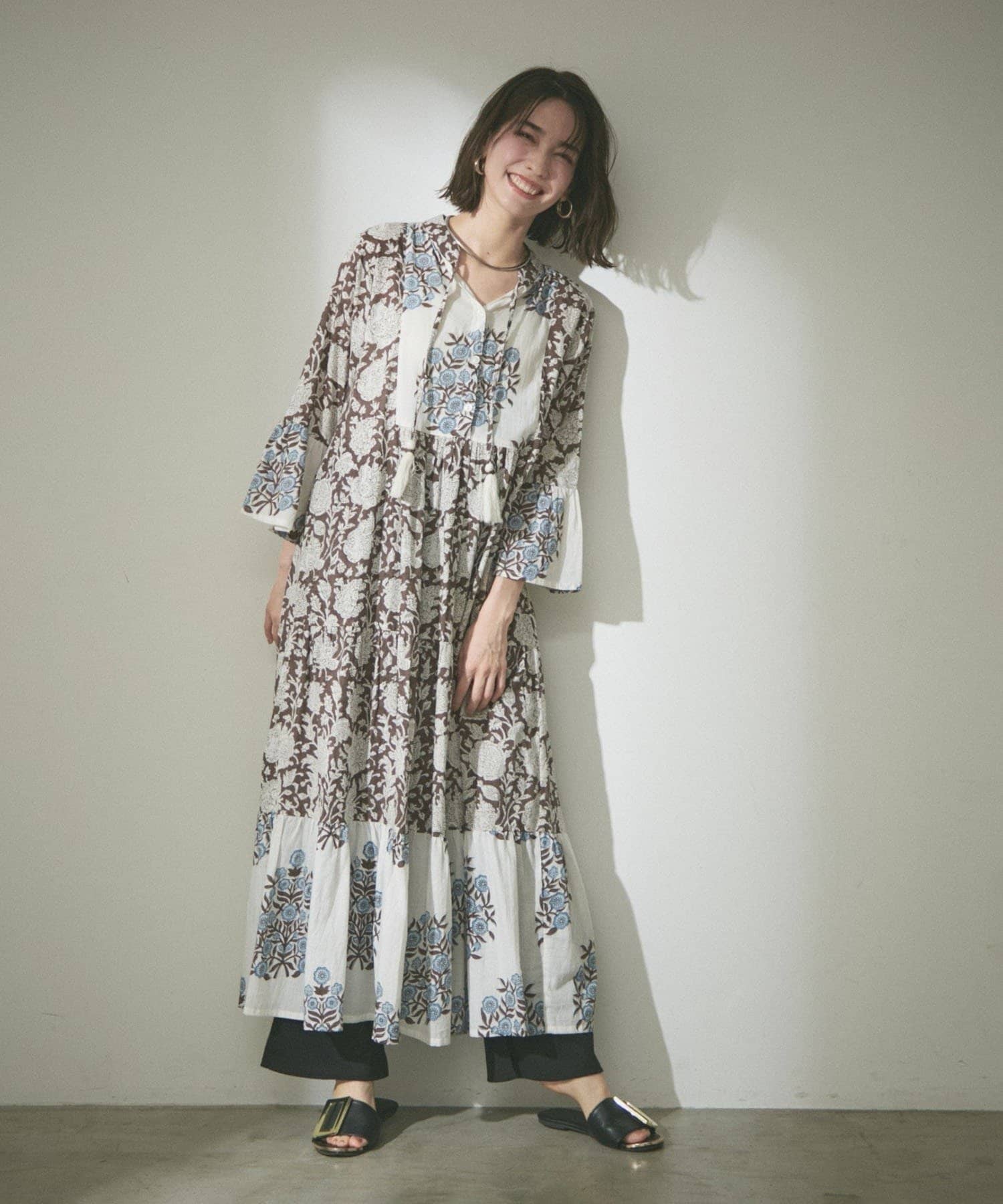 Remind me and forever(リマインドミーアンドフォーエバー) 【India series】【nane】インドコットン総花柄ワンピース