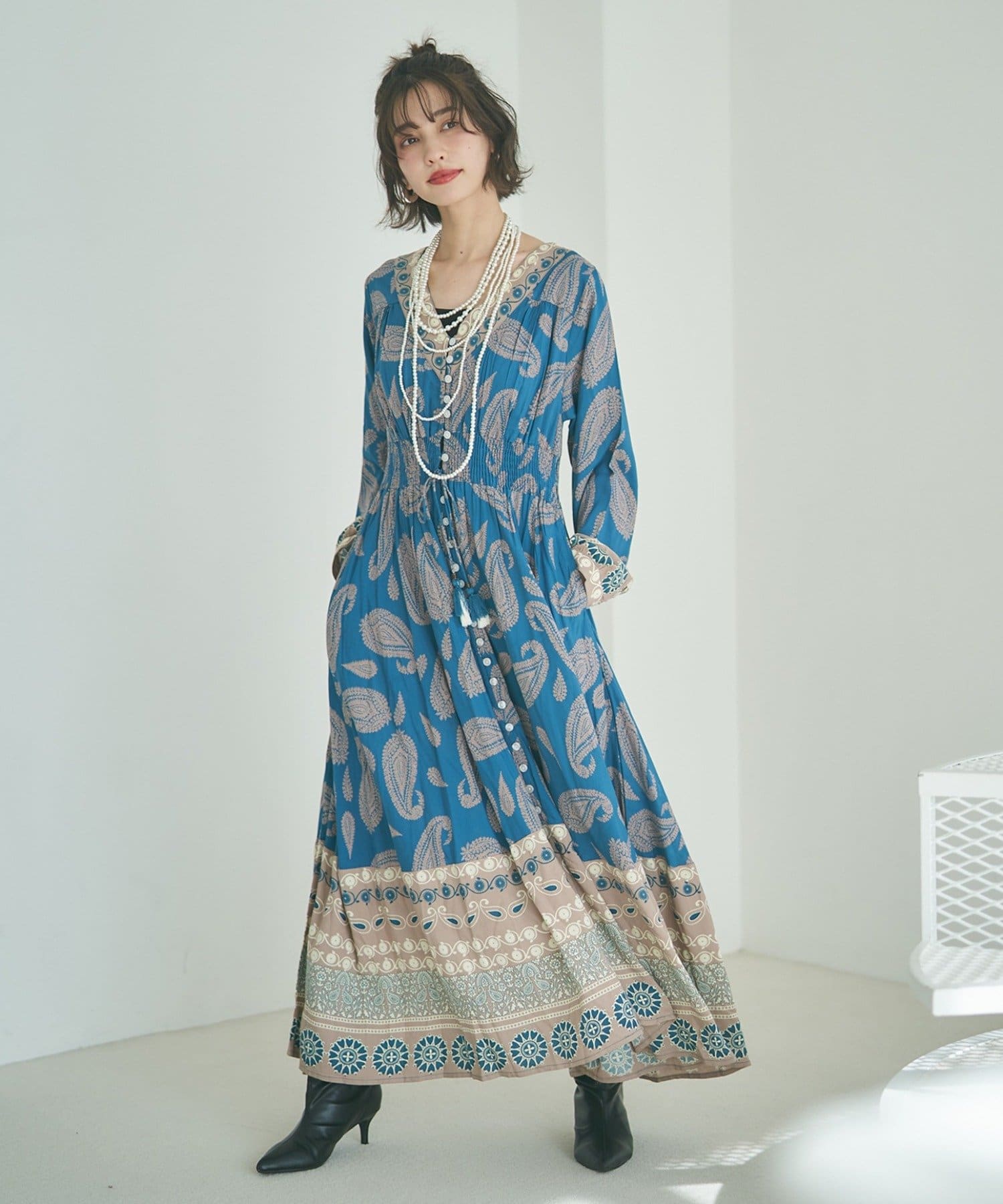 Remind me and forever(リマインドミーアンドフォーエバー) 【India series】【nane/WEB限定】エスニック柄マキシワンピース