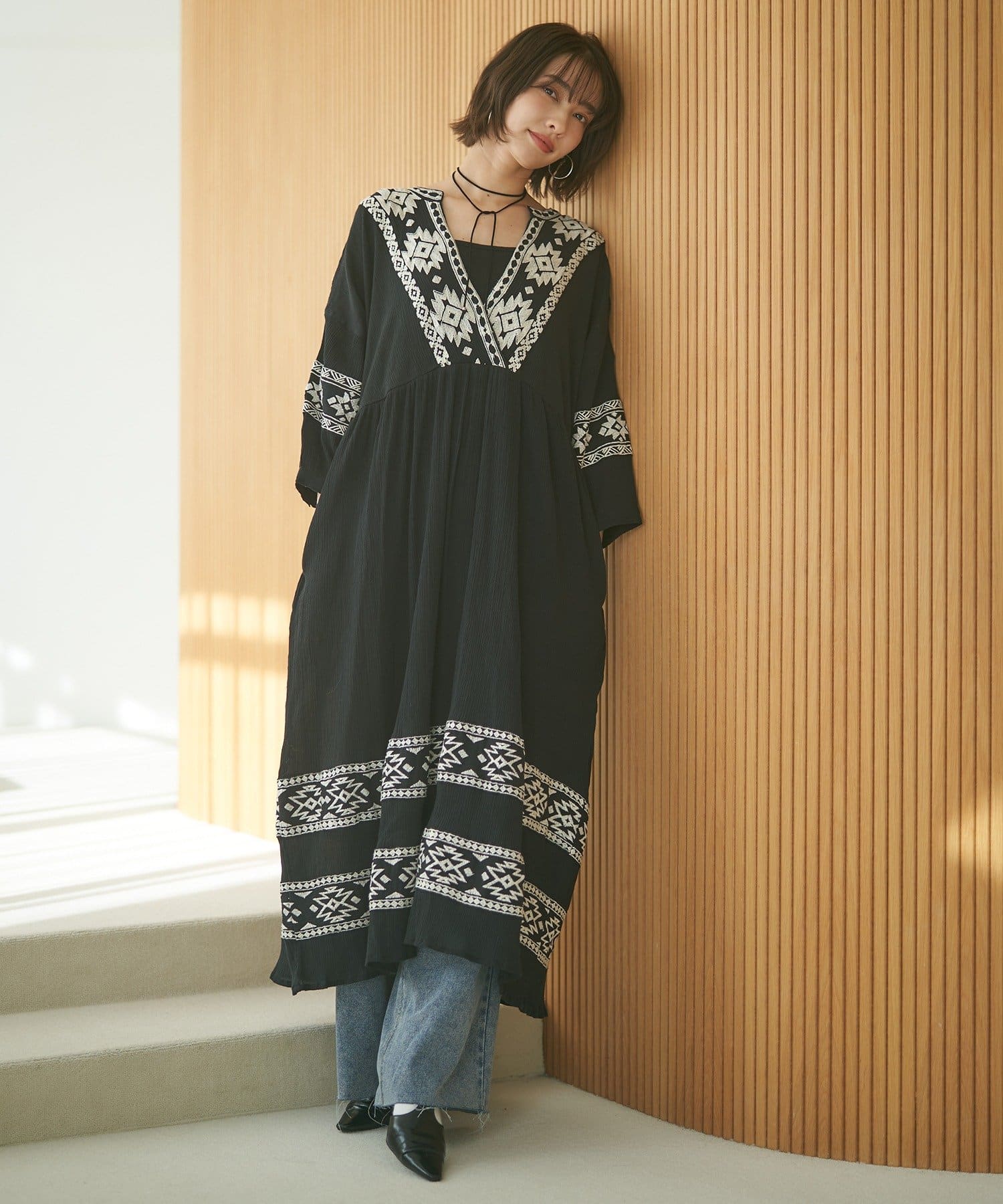 Remind me and forever(リマインドミーアンドフォーエバー) 【nane】【India Series】エスニック刺繍楊柳ワンピース