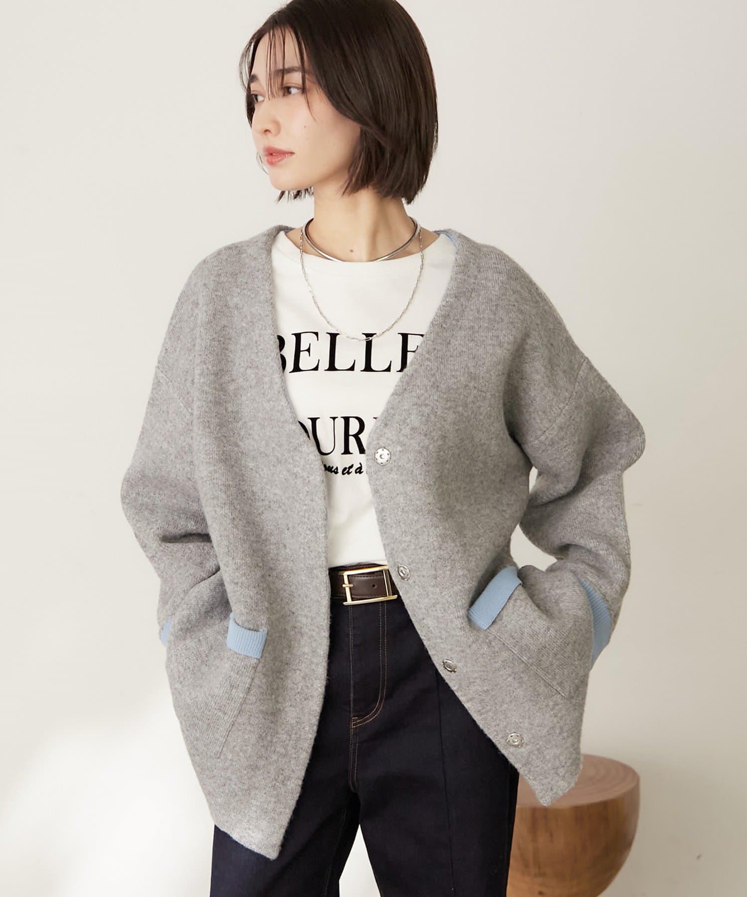 Remind me and forever(リマインドミーアンドフォーエバー) 【WEB限定】【nane】Wフェイス配色カーディガン