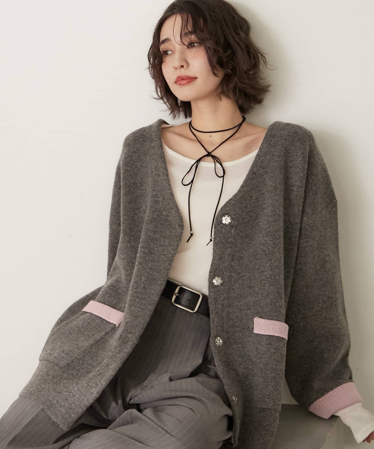 Remind me and forever(リマインドミーアンドフォーエバー) 【WEB限定】【nane】Wフェイス配色カーディガン