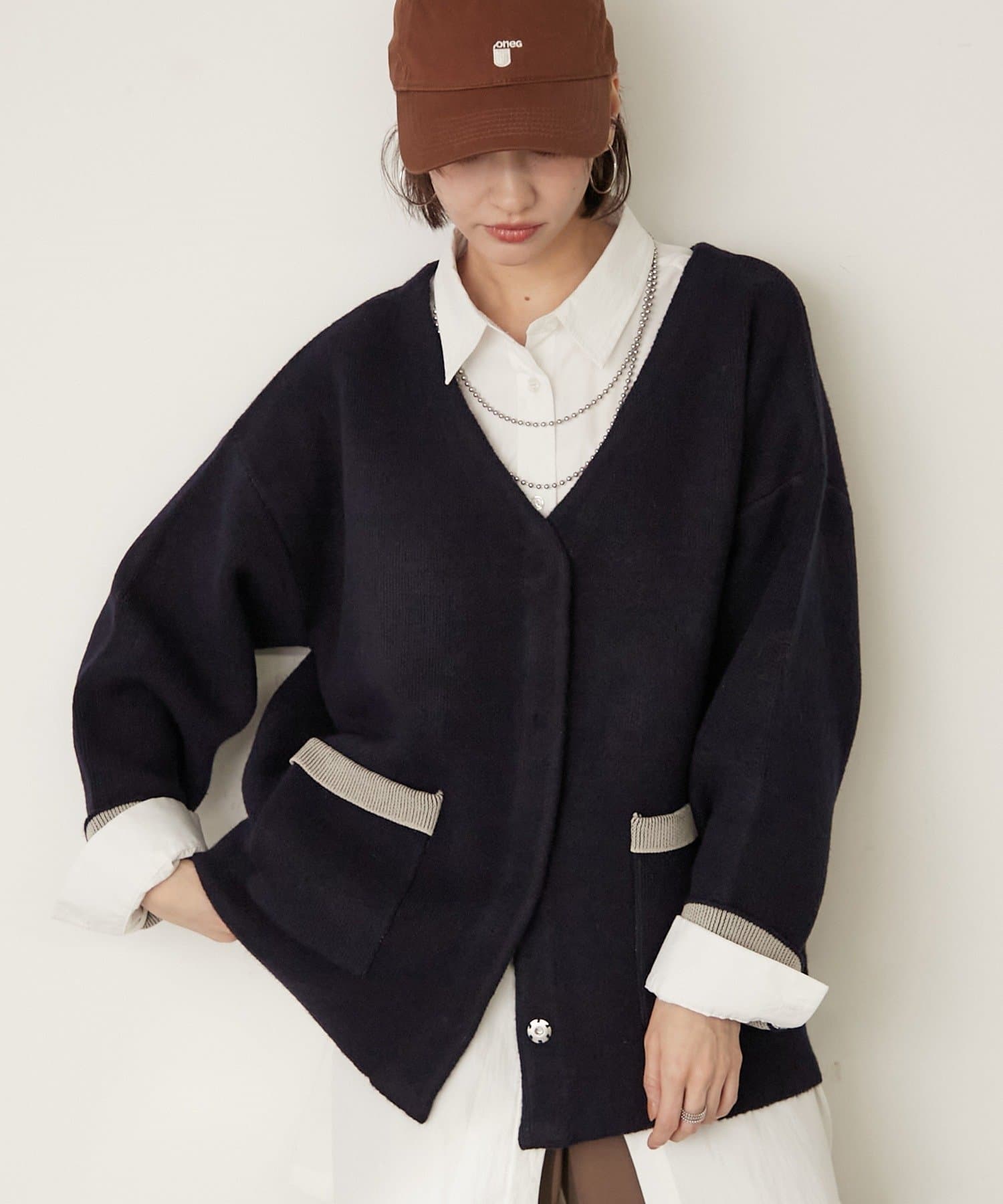 Remind me and forever(リマインドミーアンドフォーエバー) 【WEB限定】【nane】Wフェイス配色カーディガン