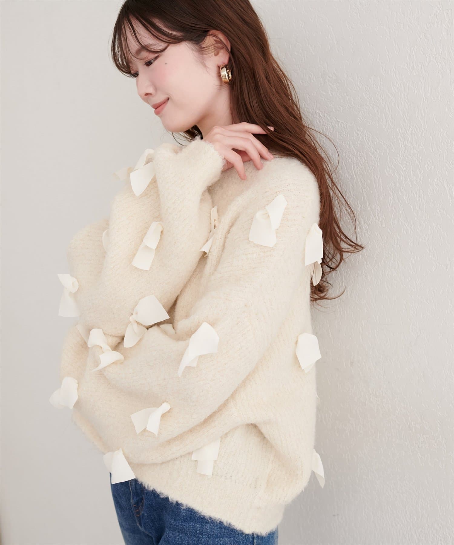 natural couture(ナチュラルクチュール) ジョーゼットリボンニット