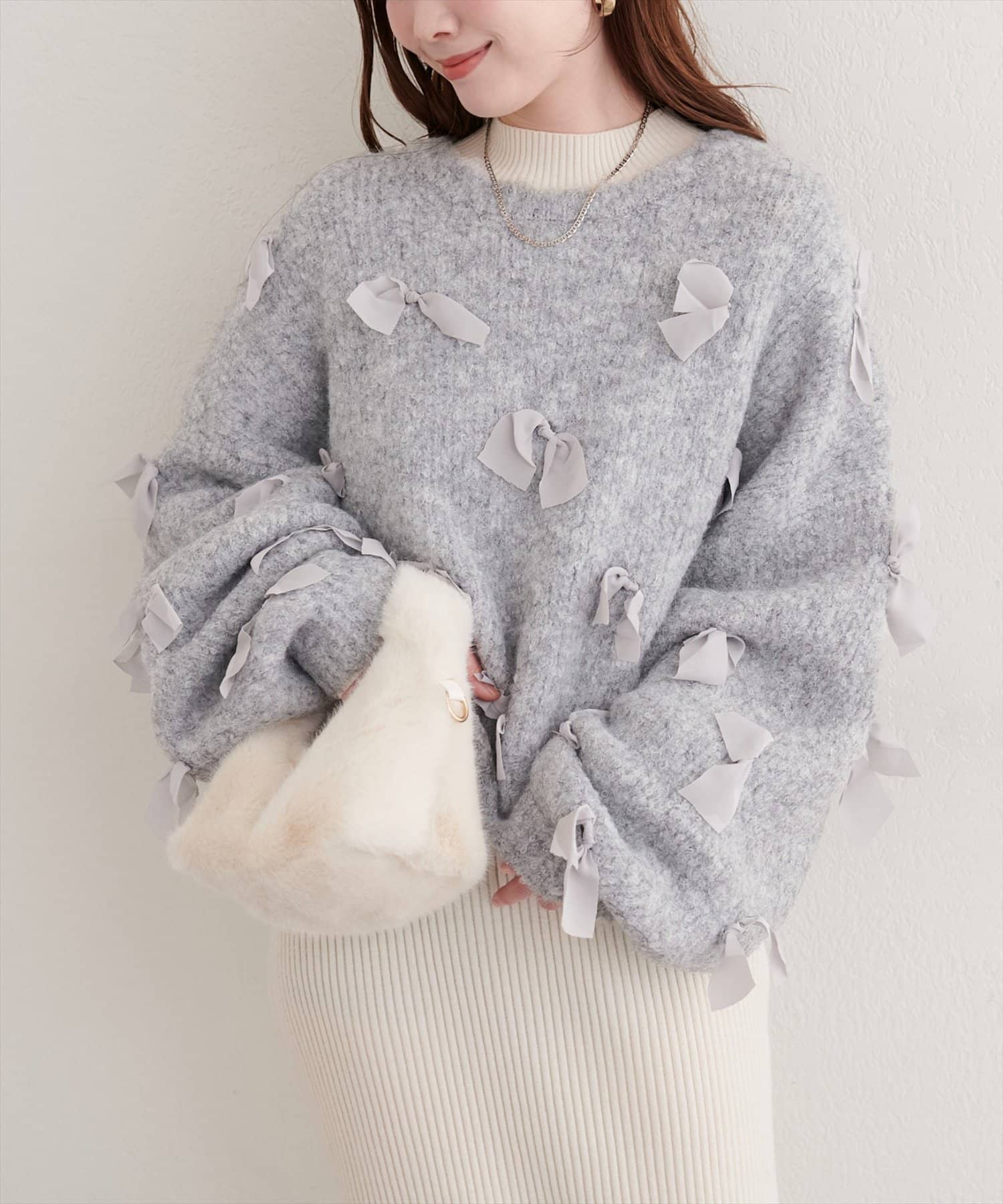 natural couture(ナチュラルクチュール) ジョーゼットリボンニット