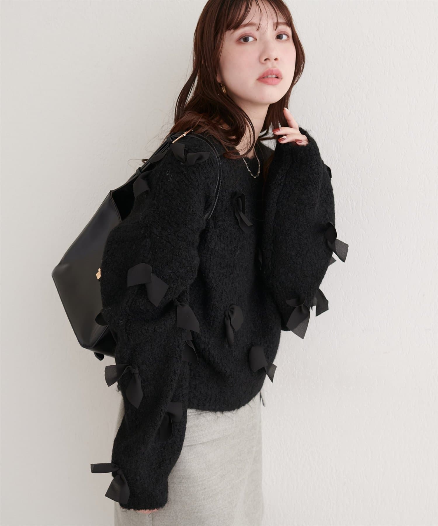 natural couture(ナチュラルクチュール) ジョーゼットリボンニット