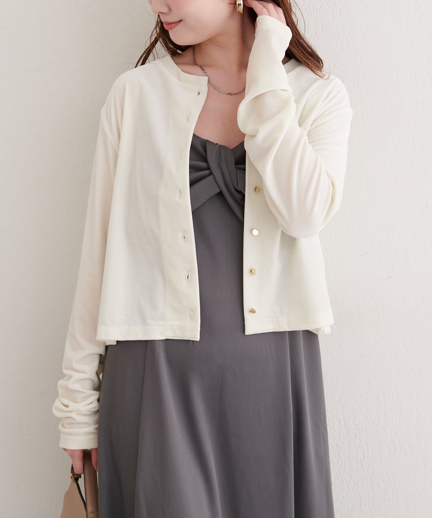 natural couture(ナチュラルクチュール) ラメベロアクルーネックカーディガン