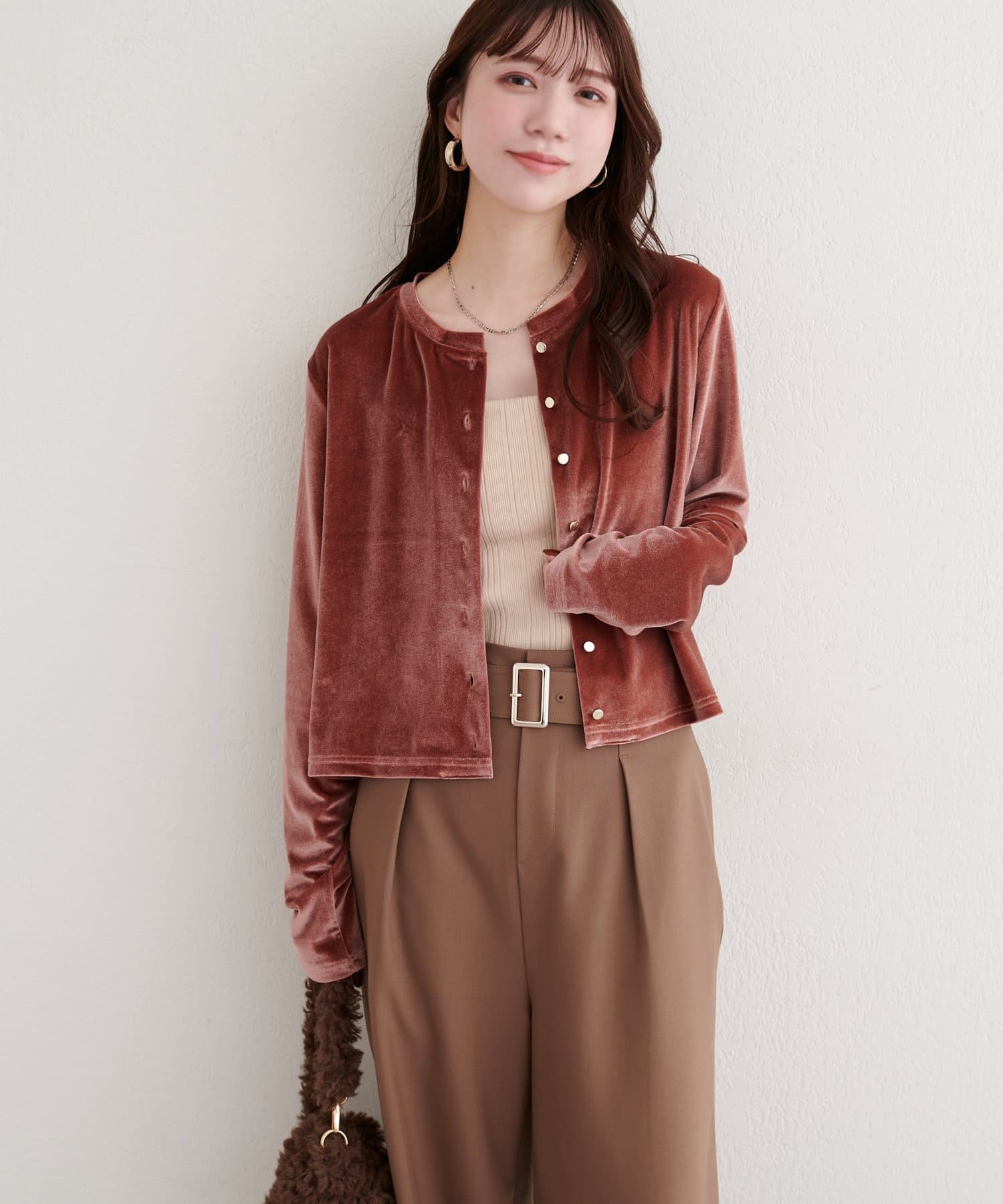 natural couture(ナチュラルクチュール) ラメベロアクルーネックカーディガン