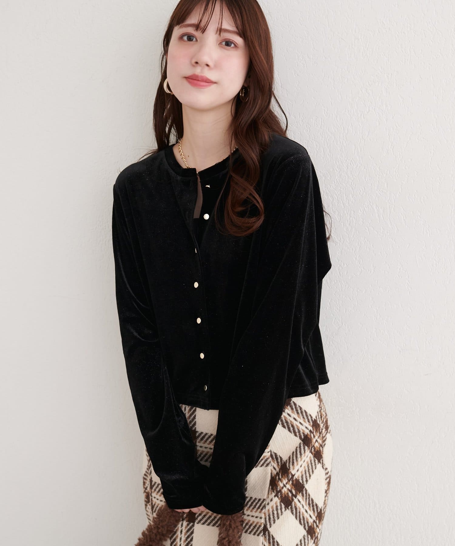 natural couture(ナチュラルクチュール) ラメベロアクルーネックカーディガン