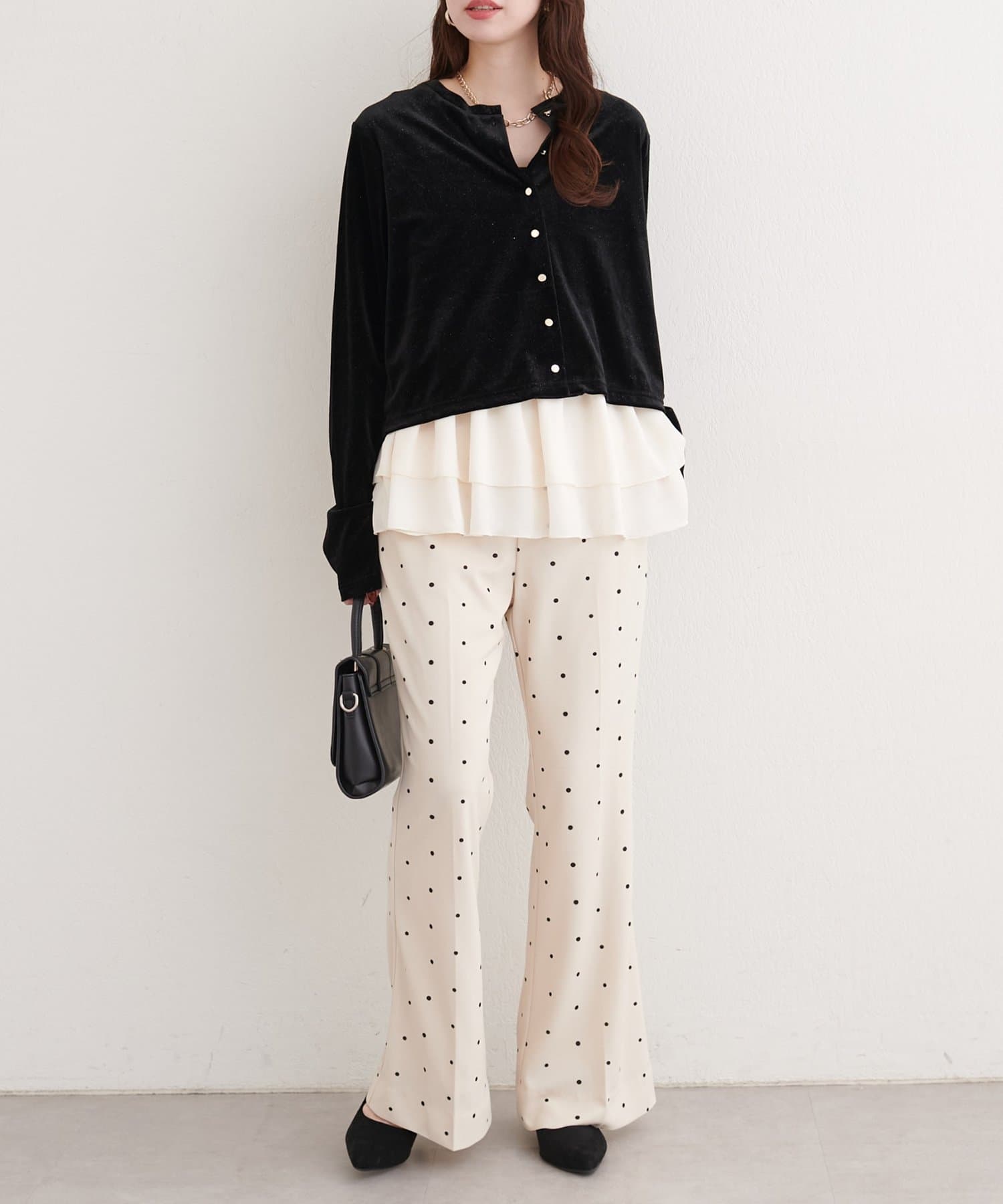 natural couture(ナチュラルクチュール) ラメベロアクルーネックカーディガン