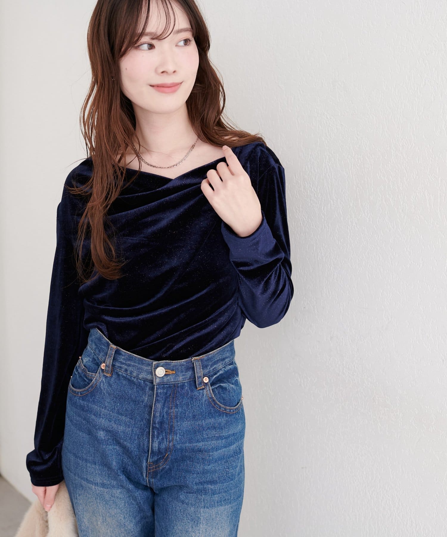 natural couture(ナチュラルクチュール) ラメベロアドレーププルオーバー