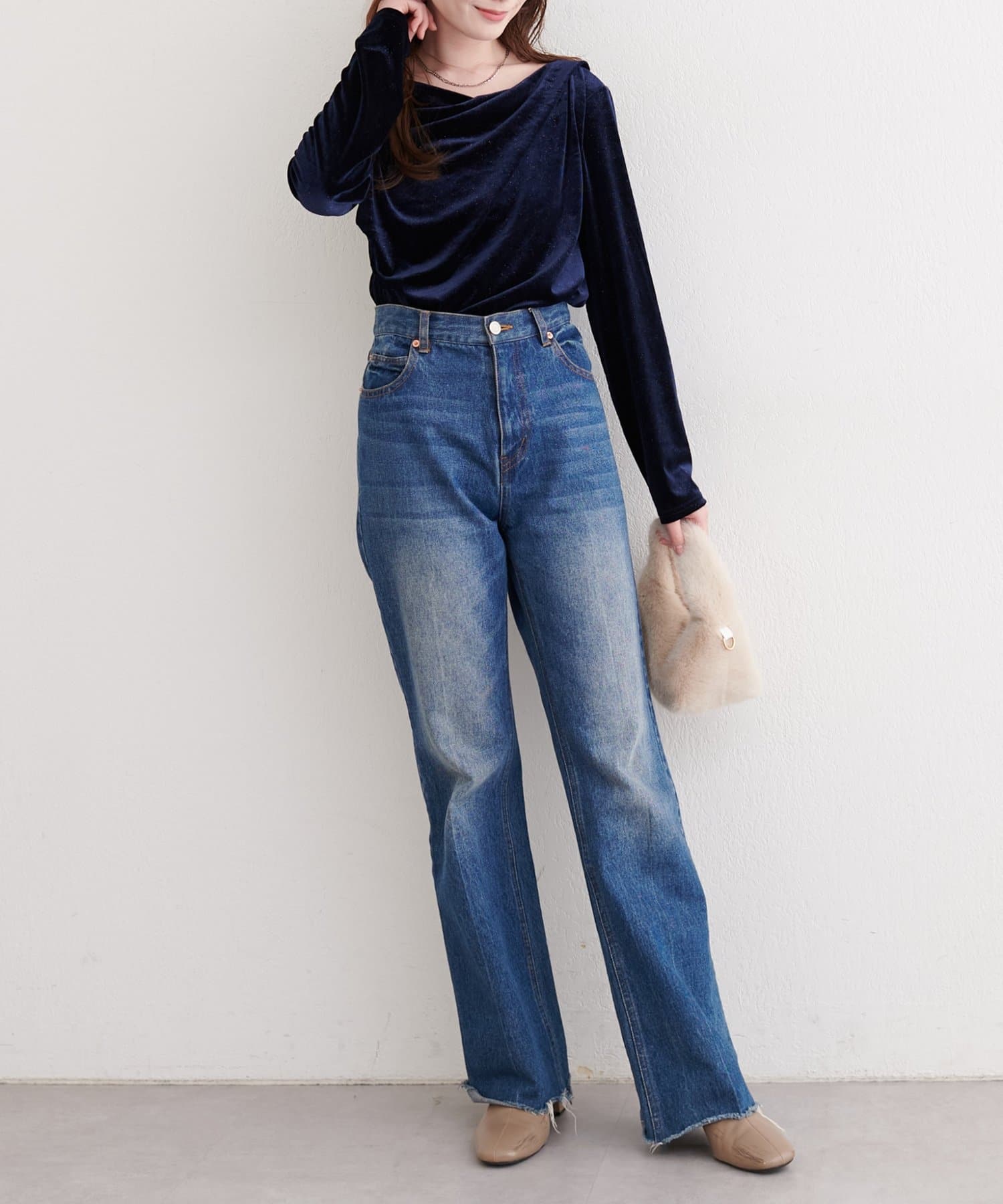 natural couture(ナチュラルクチュール) ラメベロアドレーププルオーバー